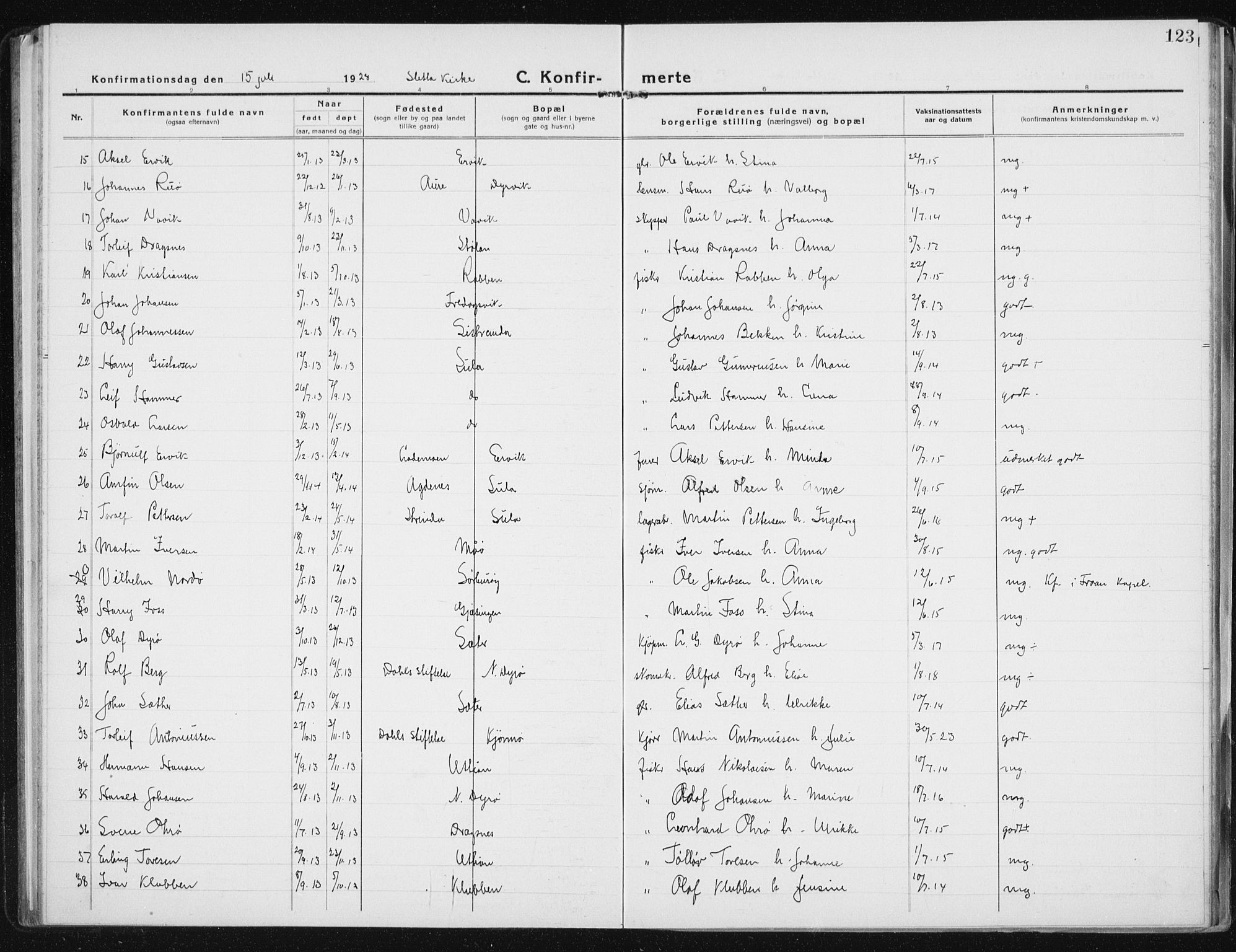 Ministerialprotokoller, klokkerbøker og fødselsregistre - Sør-Trøndelag, SAT/A-1456/640/L0589: Klokkerbok nr. 640C06, 1922-1934, s. 123