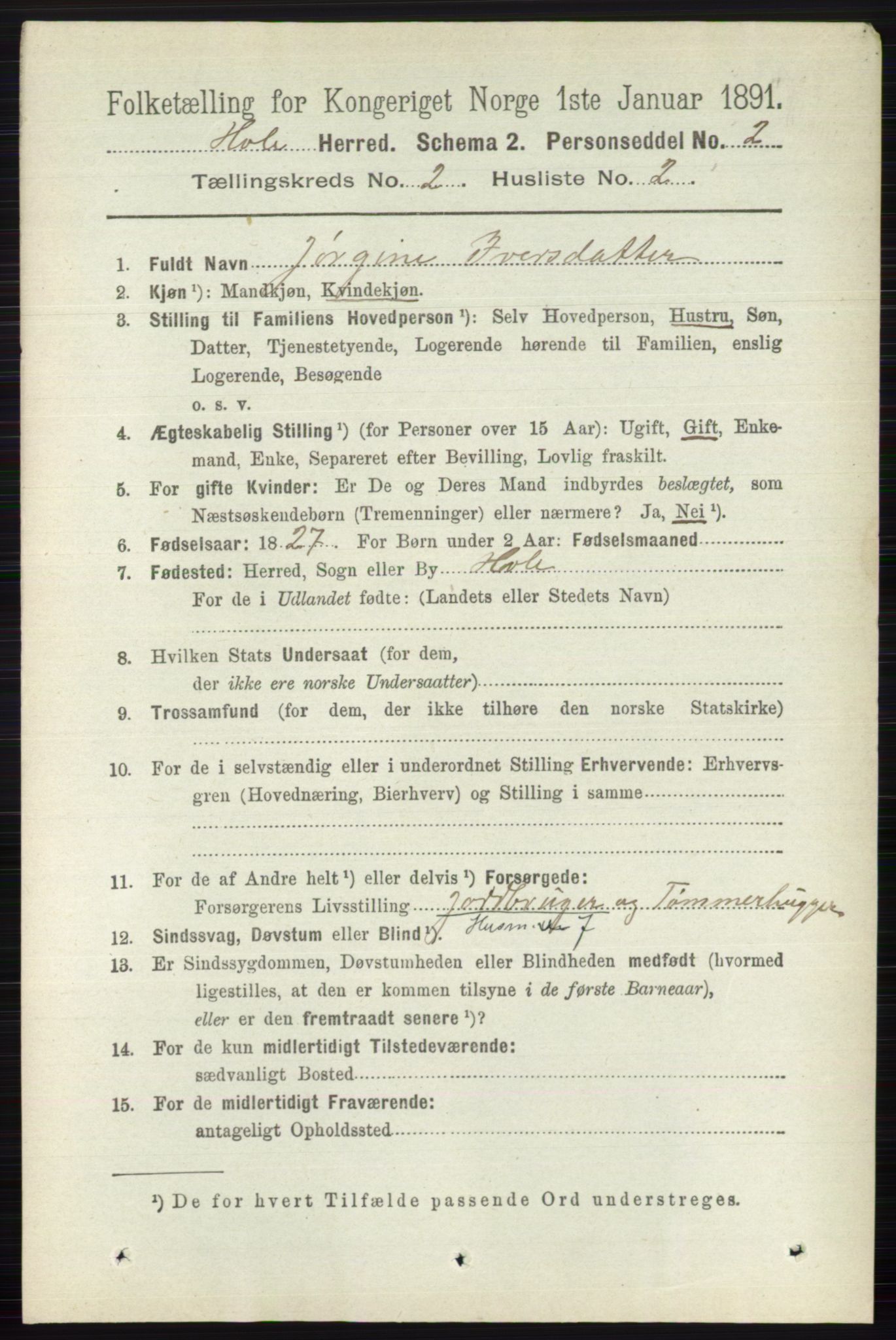 RA, Folketelling 1891 for 0612 Hole herred, 1891, s. 742