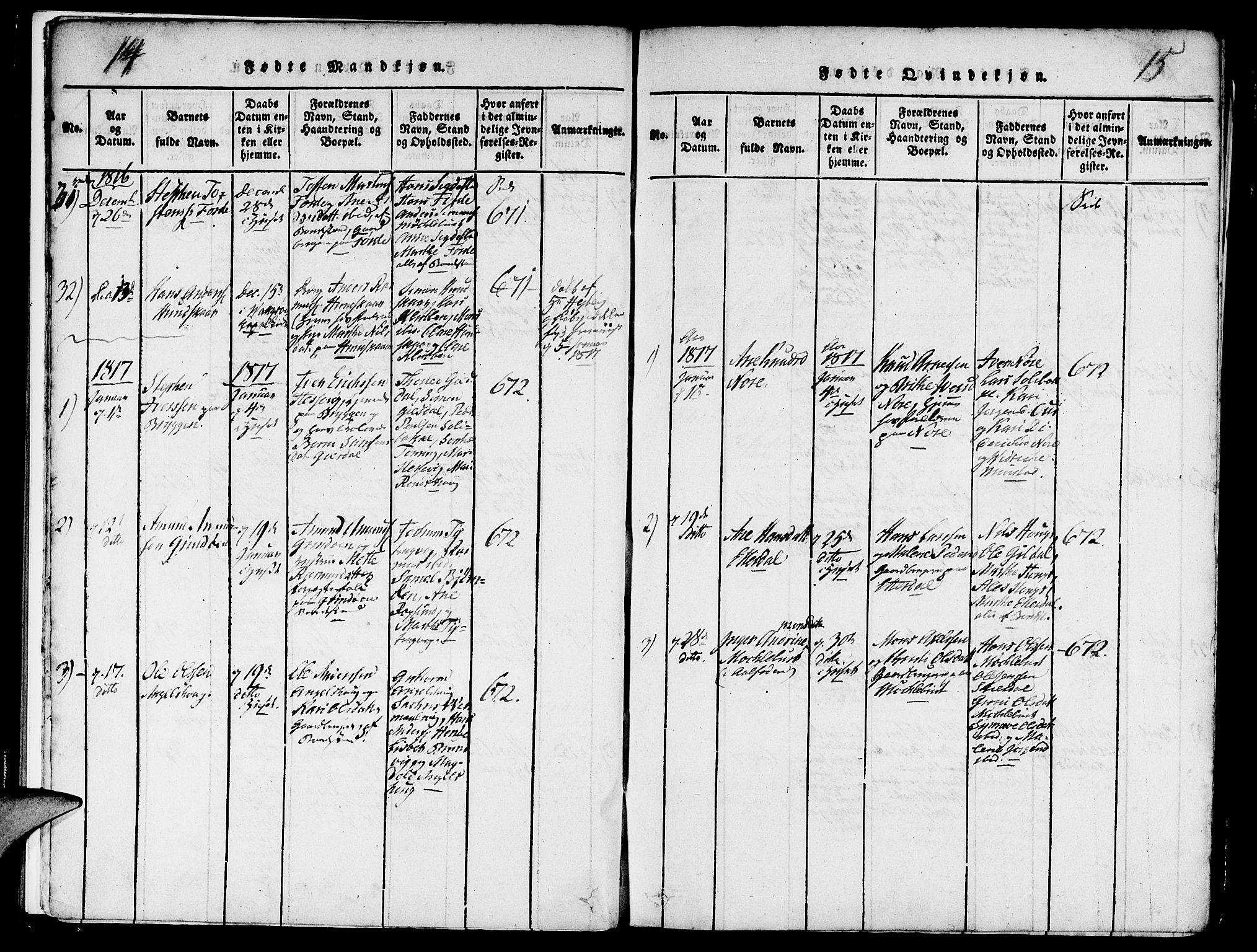 Davik sokneprestembete, AV/SAB-A-79701/H/Haa/Haaa/L0003: Ministerialbok nr. A 3, 1816-1830, s. 14-15