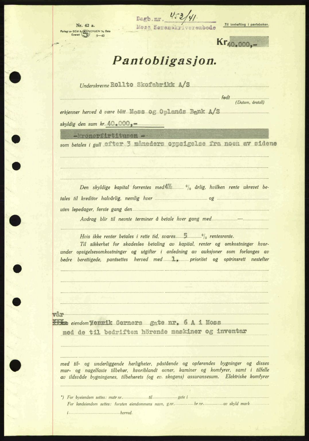 Moss sorenskriveri, SAO/A-10168: Pantebok nr. B10, 1940-1941, Dagboknr: 452/1941