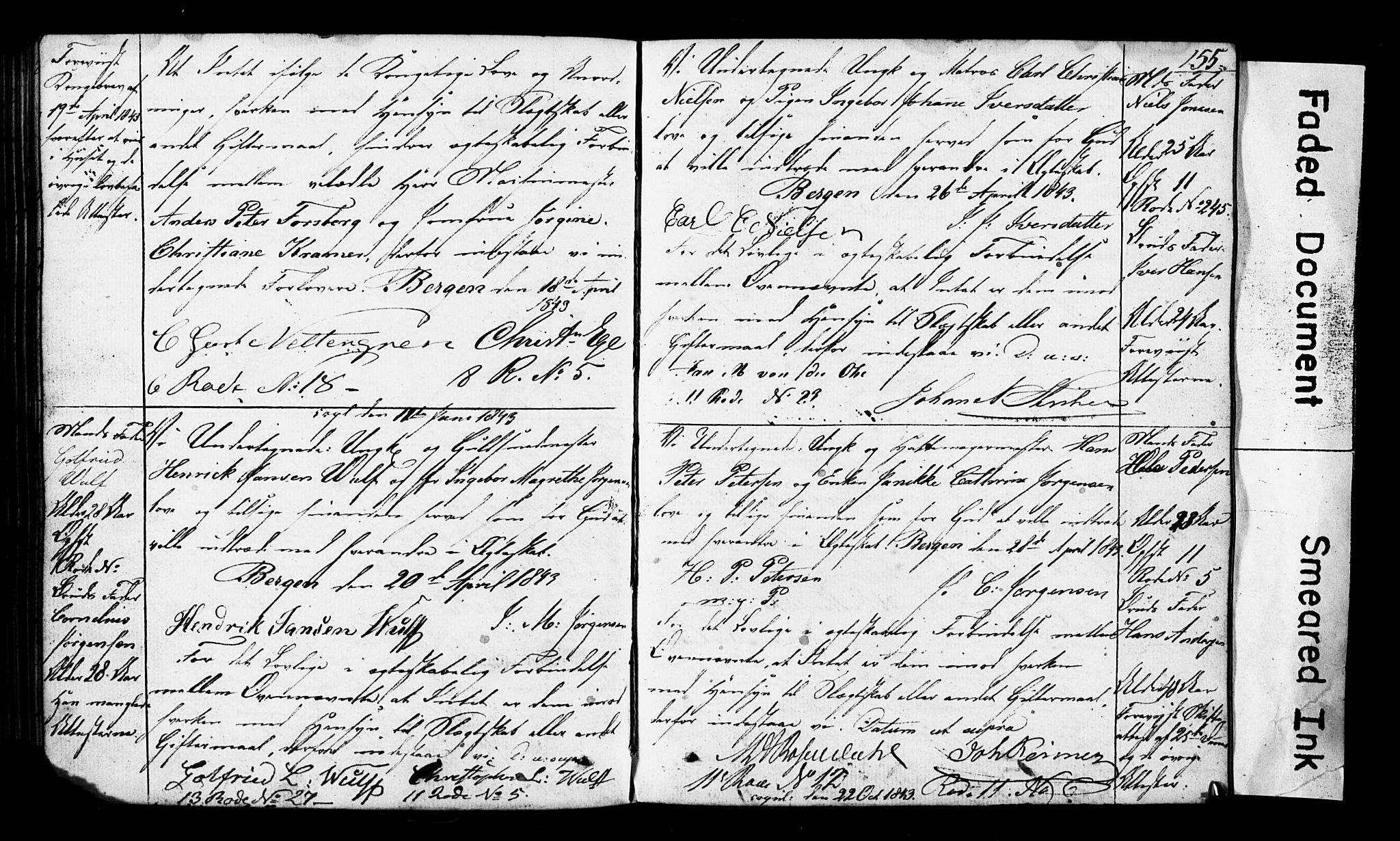 Domkirken sokneprestembete, SAB/A-74801: Forlovererklæringer nr. II.5.3, 1832-1845, s. 155