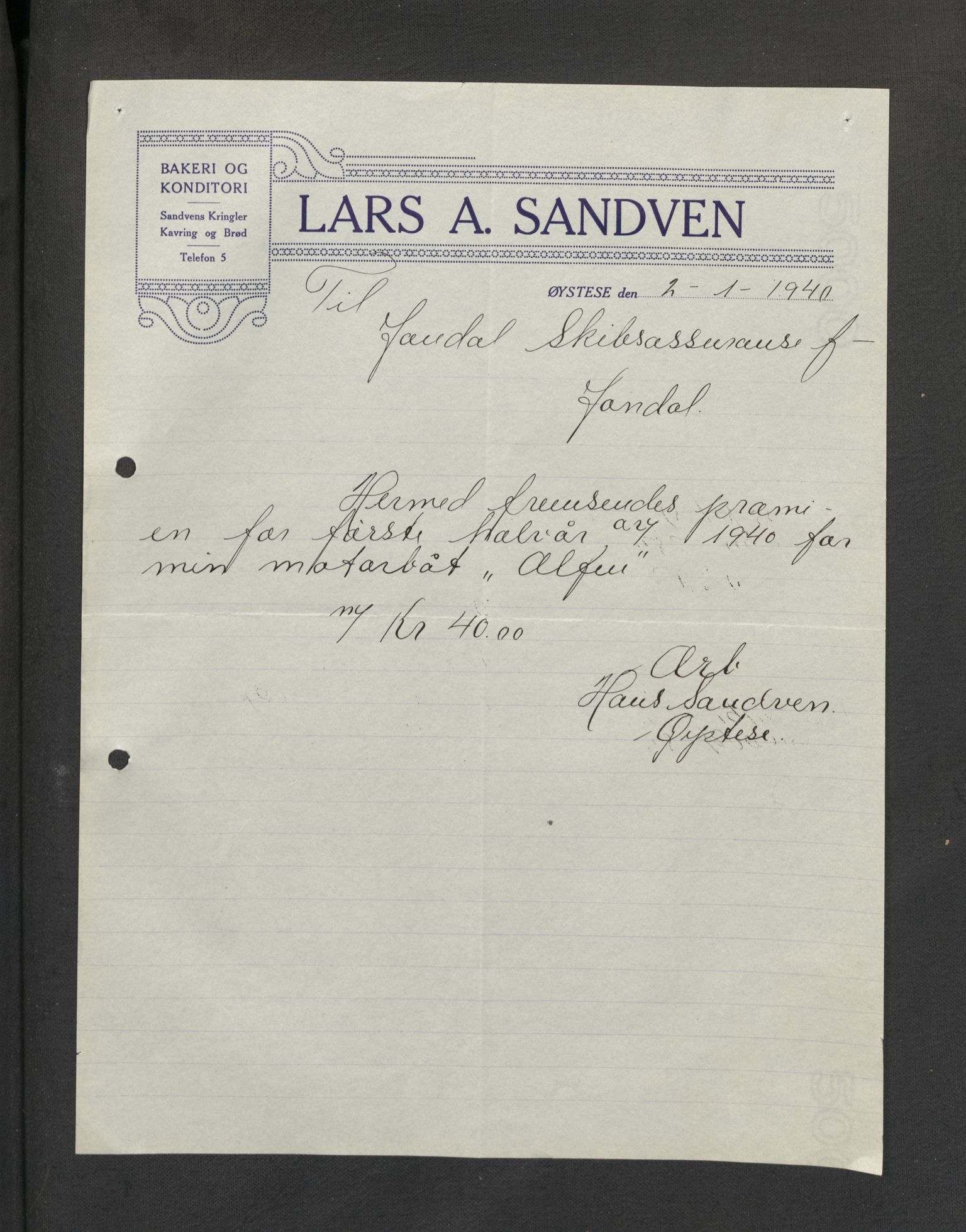 Jondal Skipsassuranseforening, AV/SAB-SAB/PA-0276/E/L0111: Korrespondanse , 1940-1950