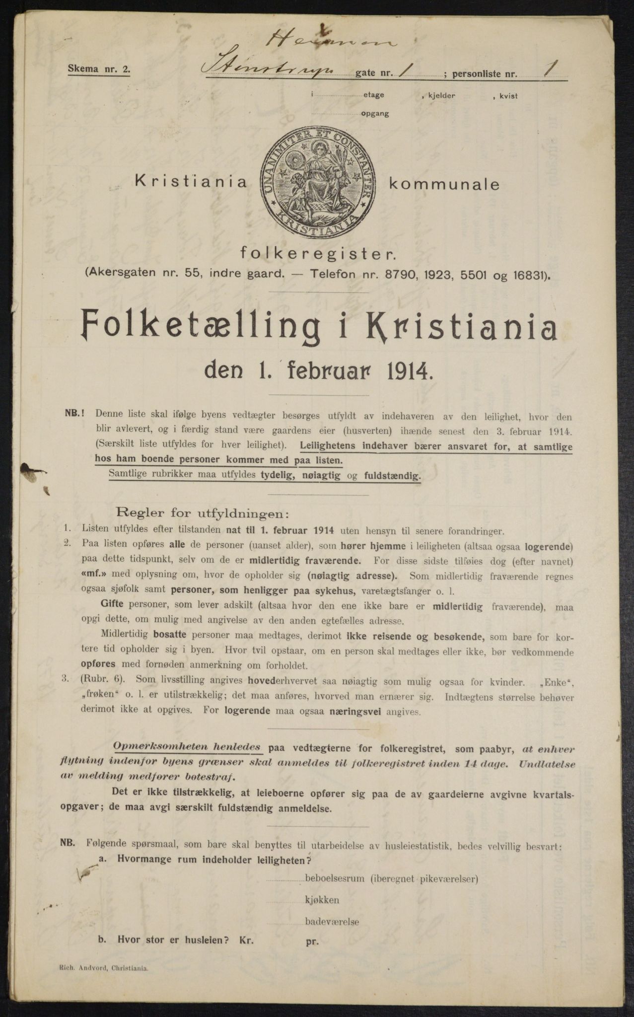 OBA, Kommunal folketelling 1.2.1914 for Kristiania, 1914, s. 100806