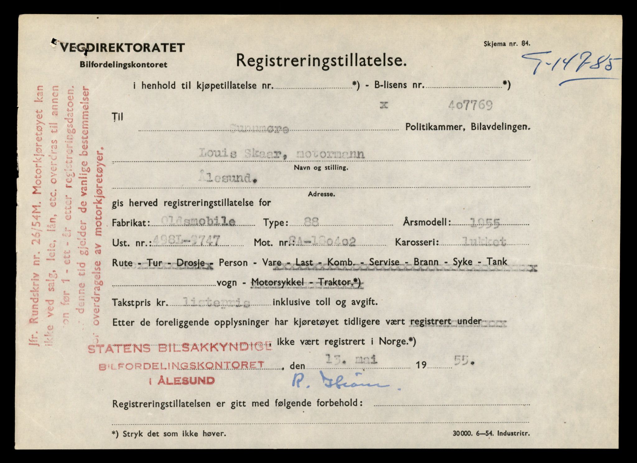 Møre og Romsdal vegkontor - Ålesund trafikkstasjon, AV/SAT-A-4099/F/Fe/L0048: Registreringskort for kjøretøy T 14721 - T 14863, 1927-1998, s. 1369