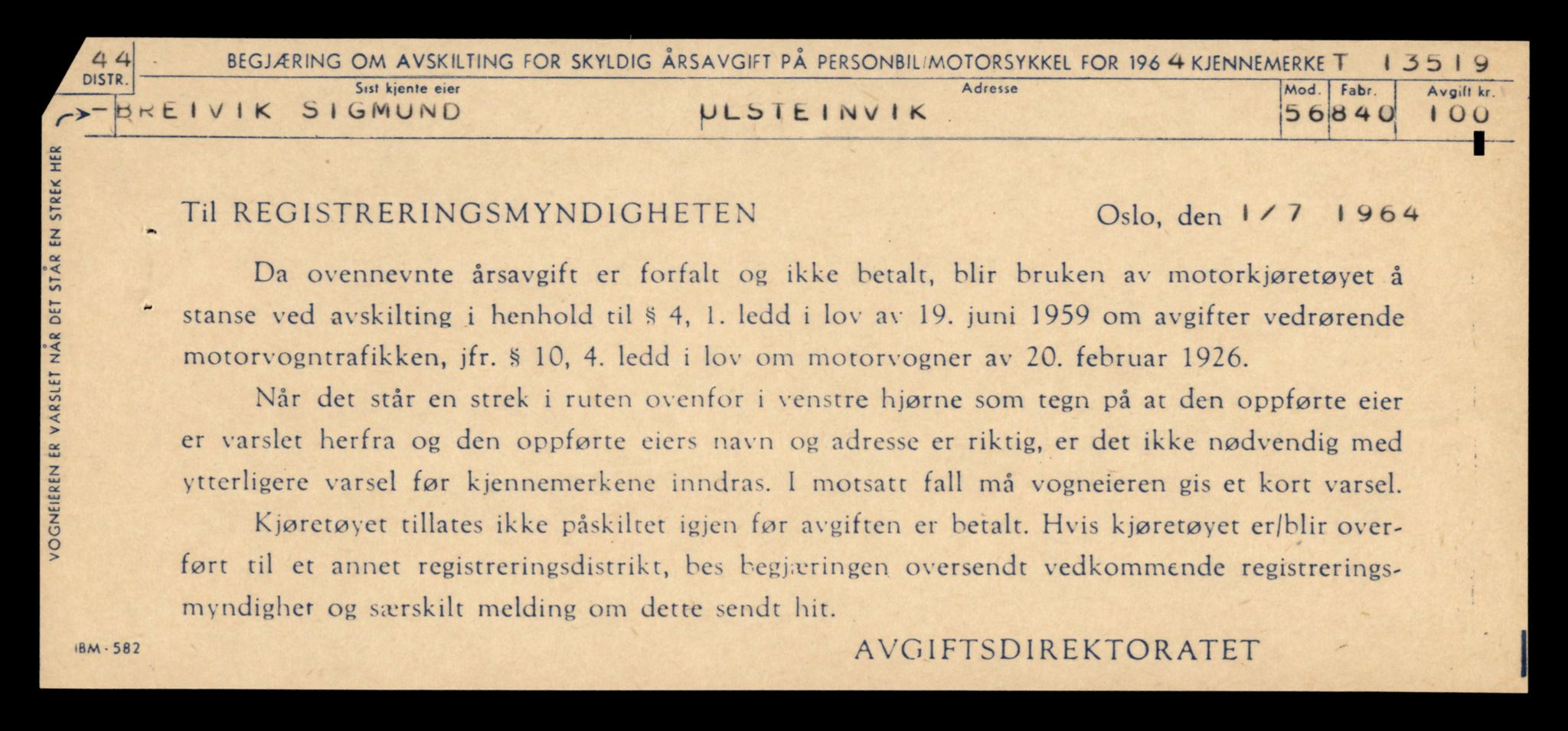 Møre og Romsdal vegkontor - Ålesund trafikkstasjon, AV/SAT-A-4099/F/Fe/L0039: Registreringskort for kjøretøy T 13361 - T 13530, 1927-1998, s. 2789