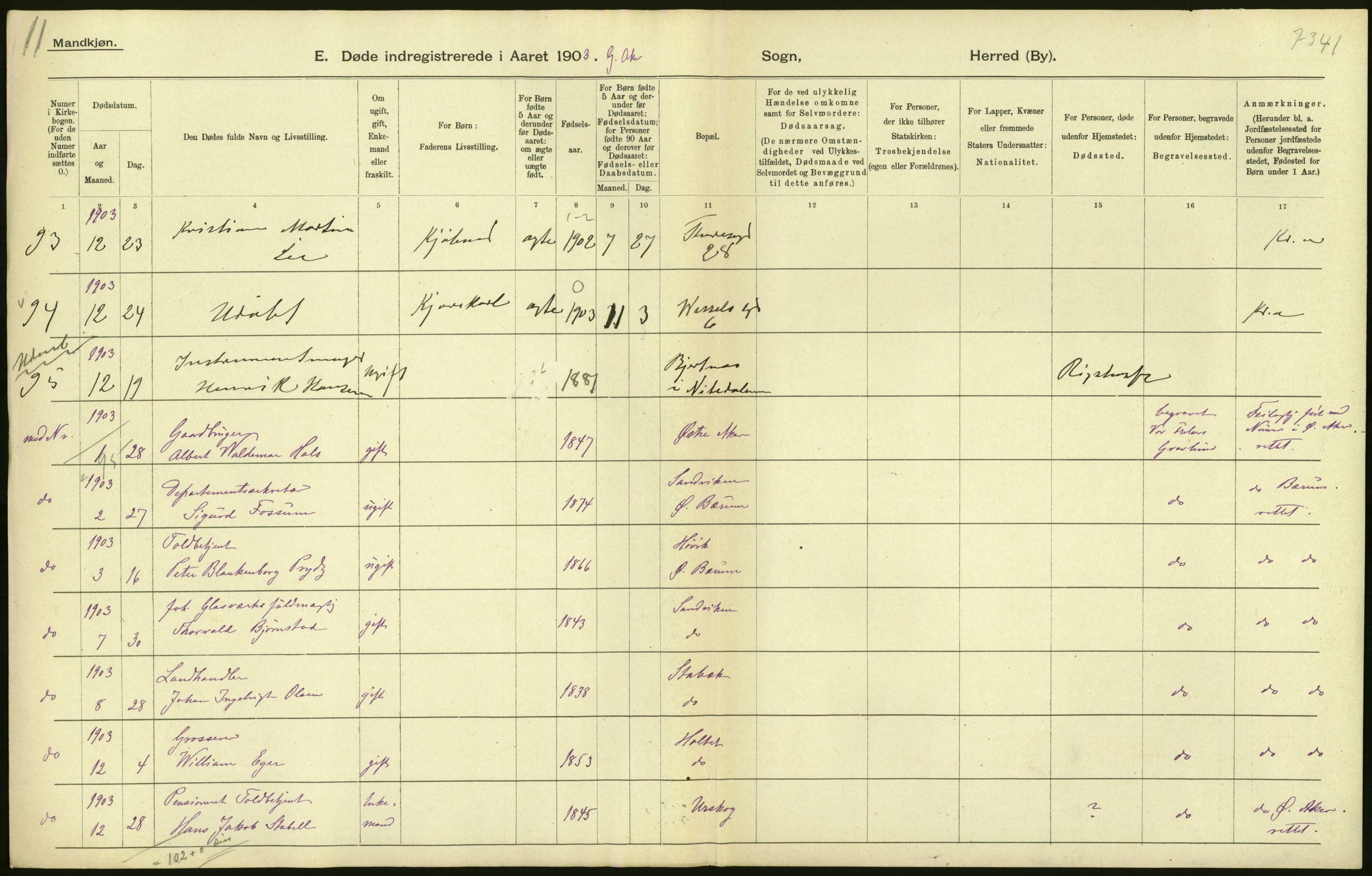 Statistisk sentralbyrå, Sosiodemografiske emner, Befolkning, AV/RA-S-2228/D/Df/Dfa/Dfaa/L0004: Kristiania: Gifte, døde, 1903, s. 46