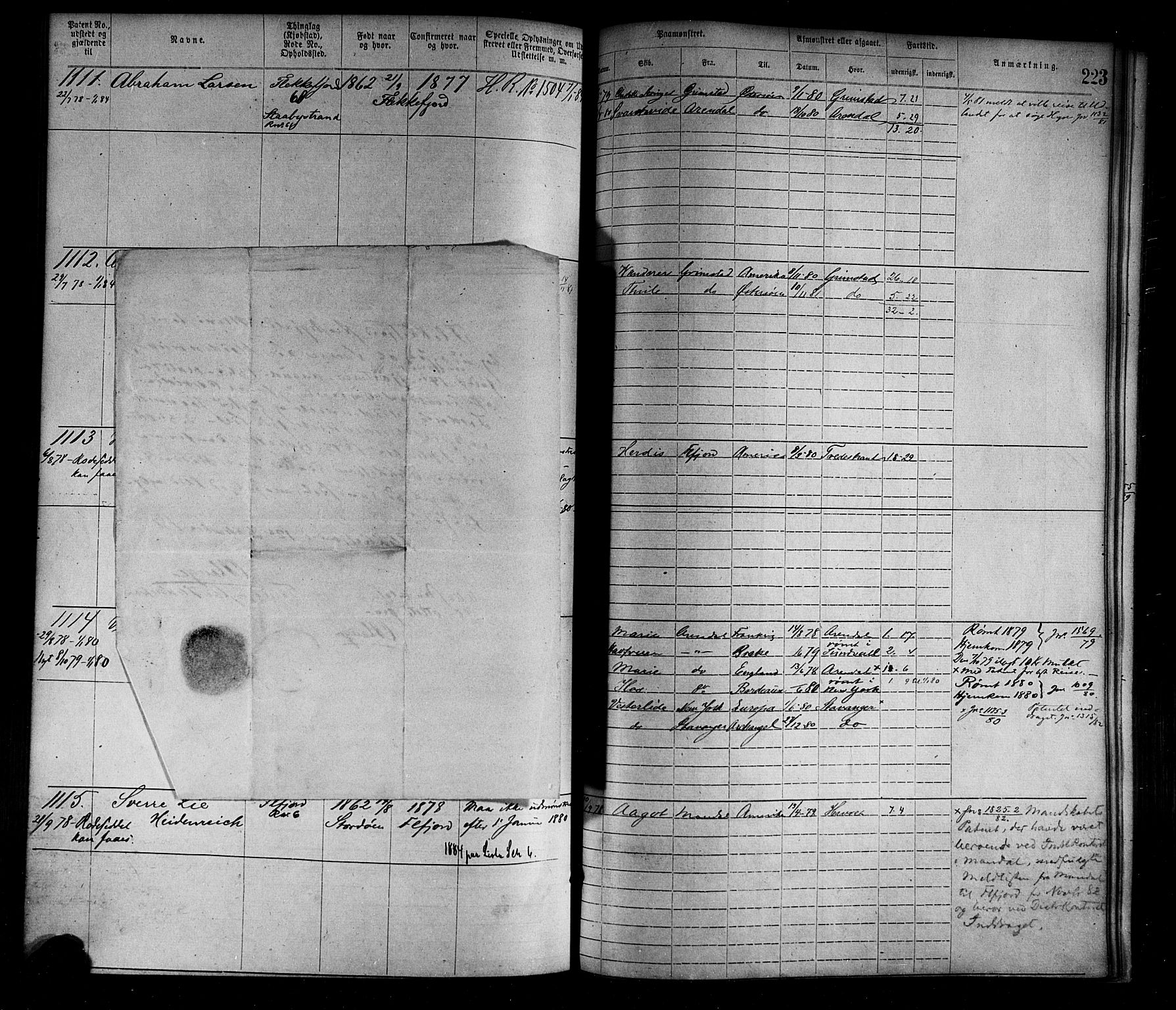 Flekkefjord mønstringskrets, AV/SAK-2031-0018/F/Fa/L0002: Annotasjonsrulle nr 1-1920 med register, N-2, 1870-1891, s. 249