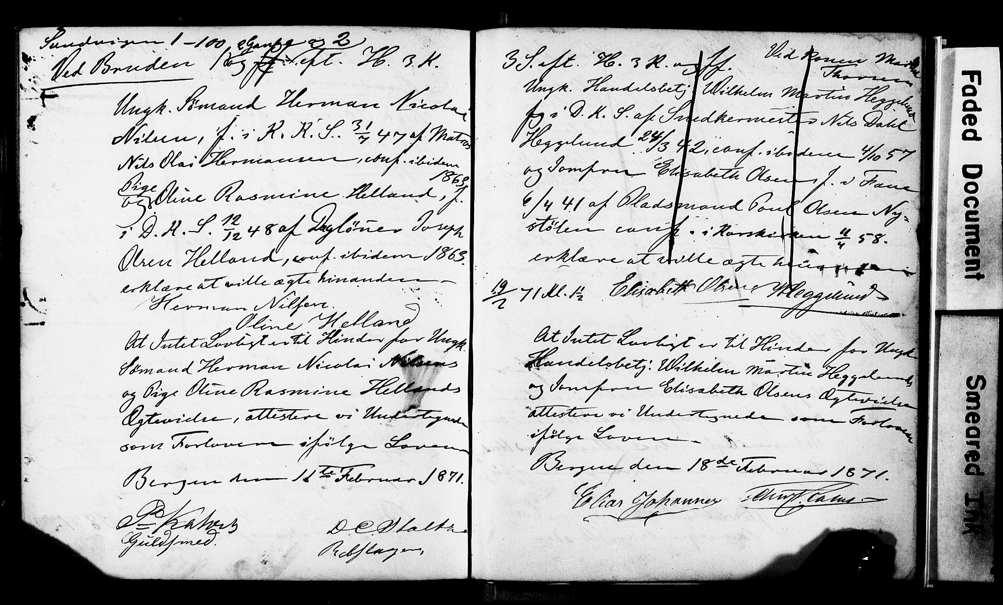 Korskirken sokneprestembete, SAB/A-76101: Forlovererklæringer nr. II.5.3, 1865-1871, s. 215