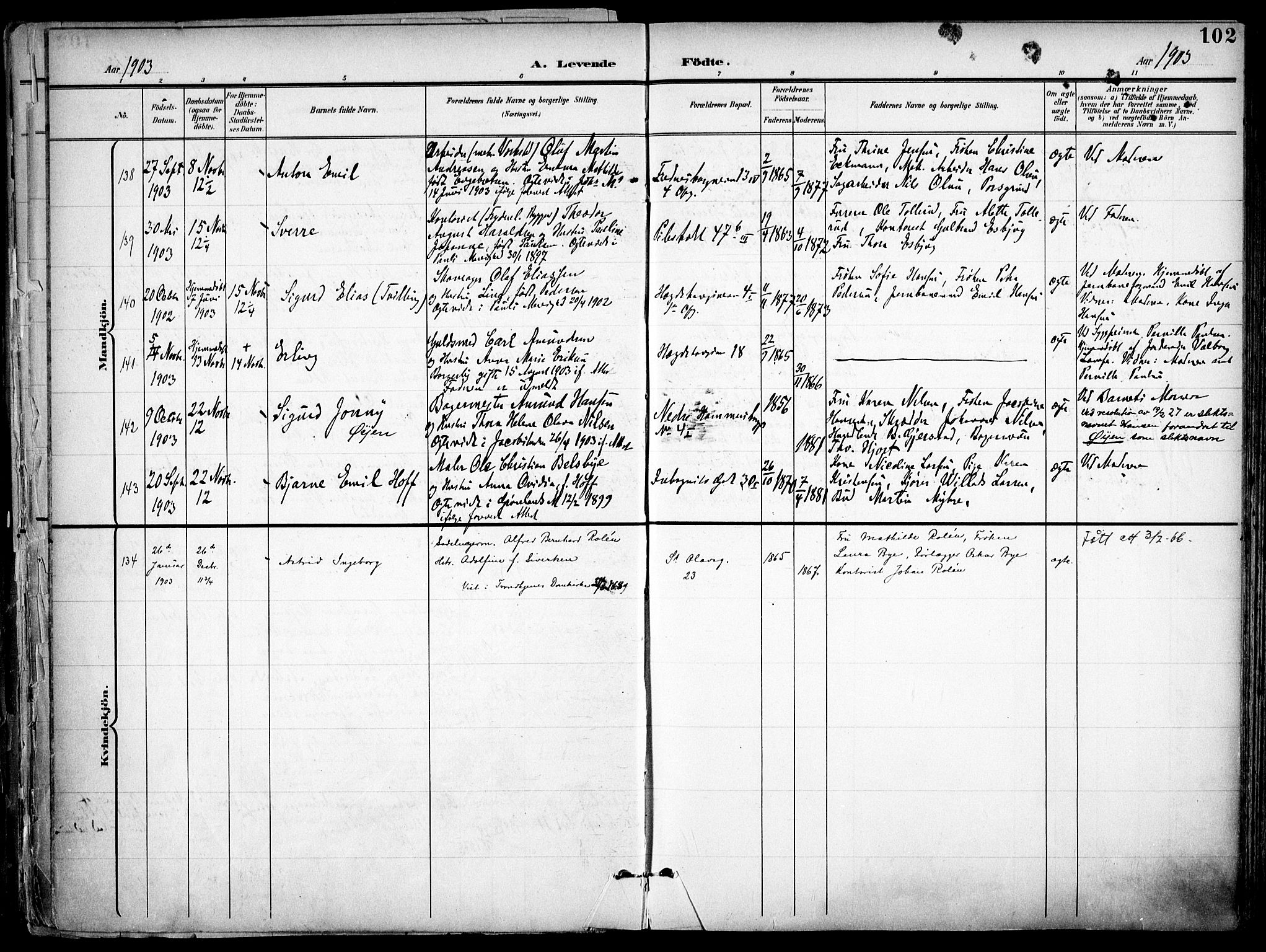 Trefoldighet prestekontor Kirkebøker, AV/SAO-A-10882/F/Fa/L0007: Ministerialbok nr. I 7, 1900-1914, s. 102