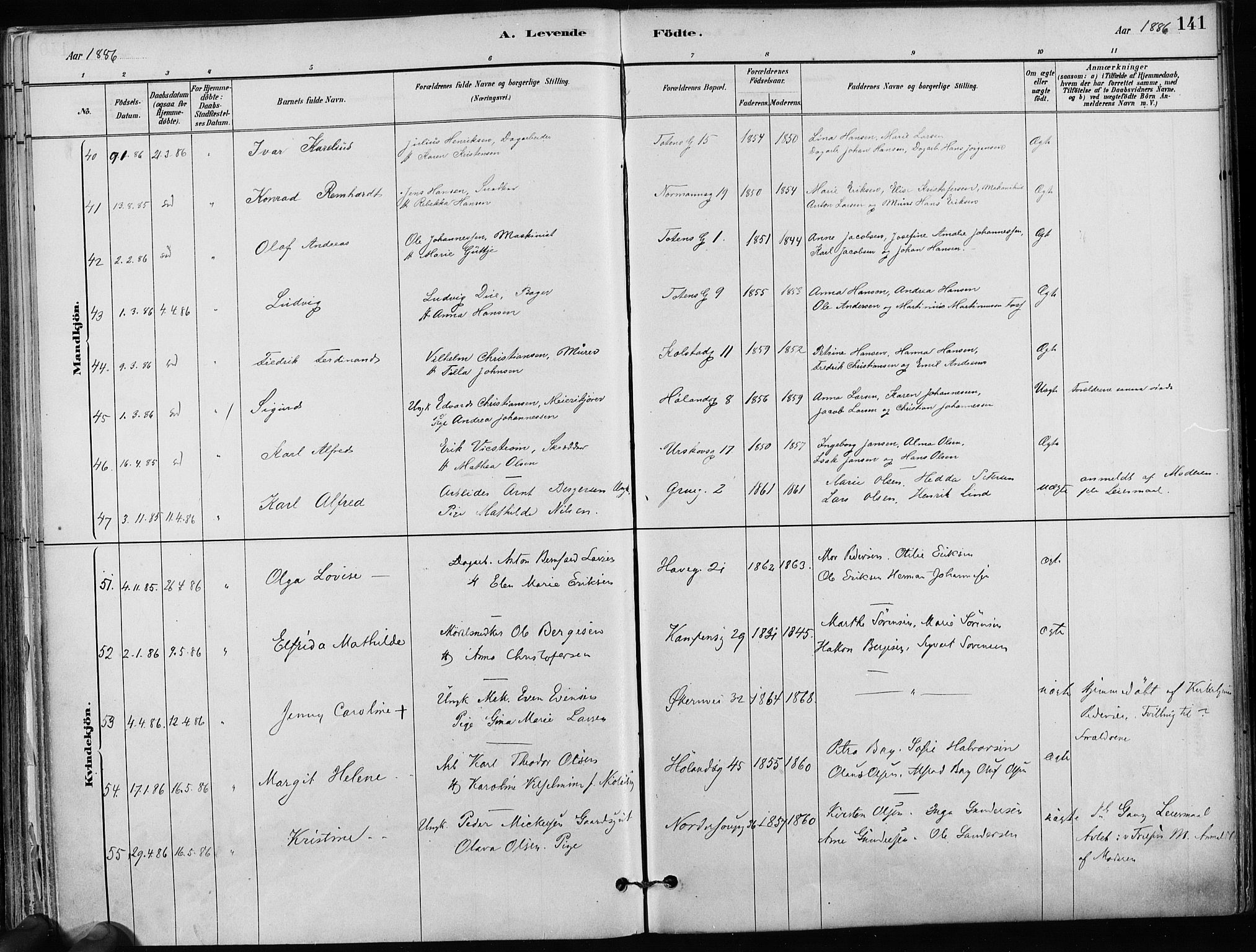 Kampen prestekontor Kirkebøker, SAO/A-10853/F/Fa/L0001: Ministerialbok nr. I 1, 1880-1886, s. 141