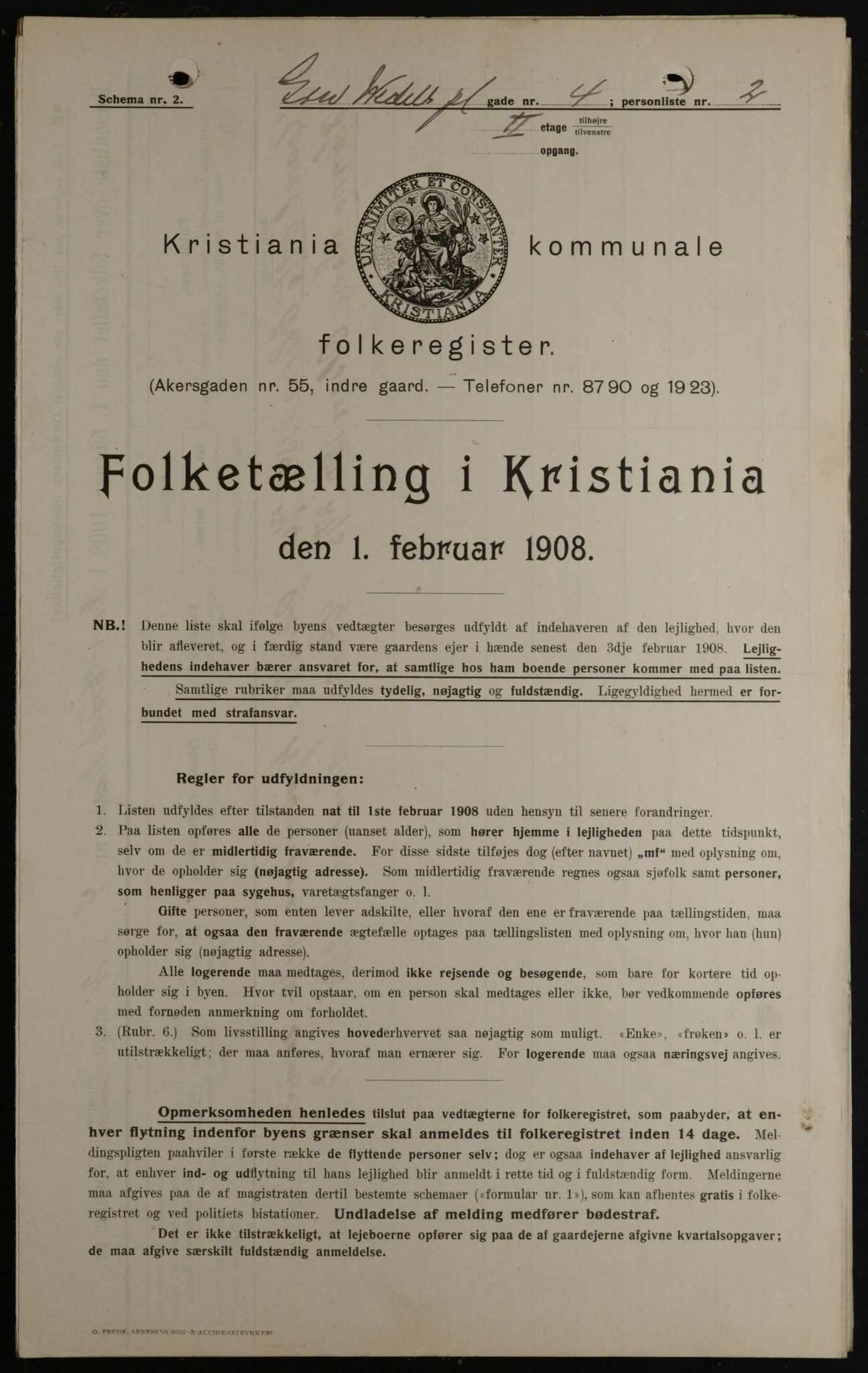 OBA, Kommunal folketelling 1.2.1908 for Kristiania kjøpstad, 1908, s. 26908