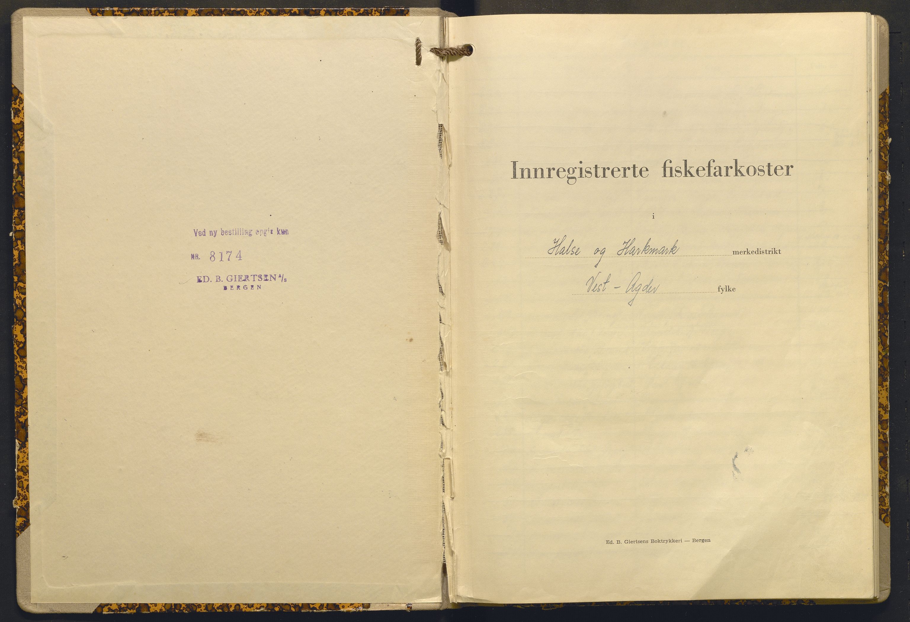 Fiskeridirektoratet - 1 Adm. ledelse - 13 Båtkontoret, SAB/A-2003/I/Ia/Iaj/L0010: 135.1005/3 Merkeprotokoll - Halse og Harkmark, 1951-1963