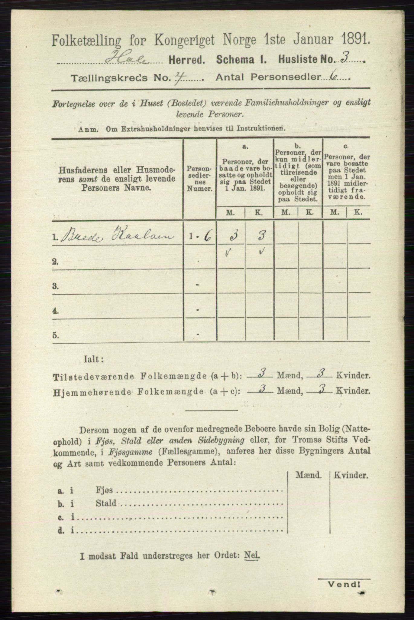 RA, Folketelling 1891 for 0612 Hole herred, 1891, s. 1734