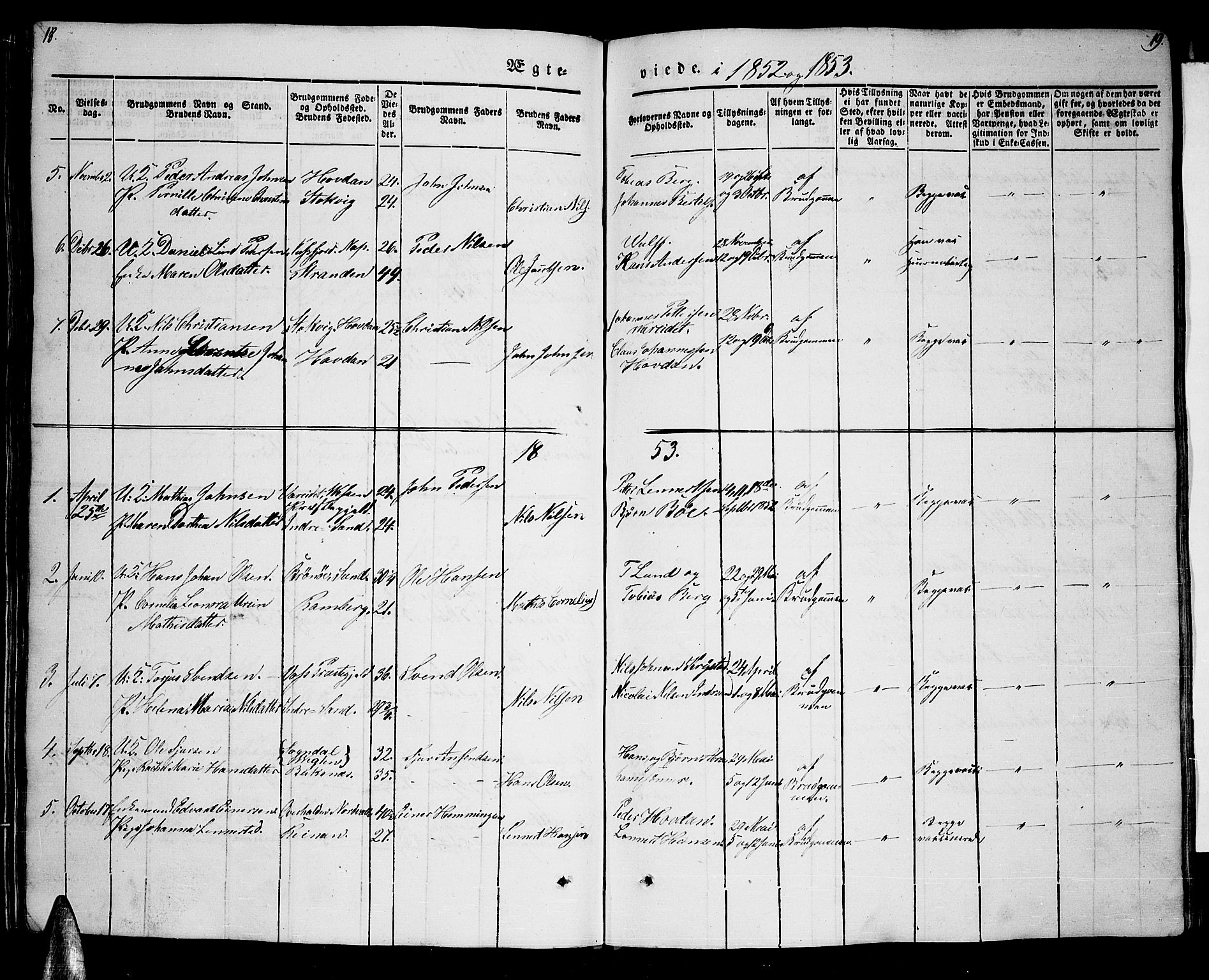 Ministerialprotokoller, klokkerbøker og fødselsregistre - Nordland, SAT/A-1459/885/L1212: Klokkerbok nr. 885C01, 1847-1873, s. 18-19