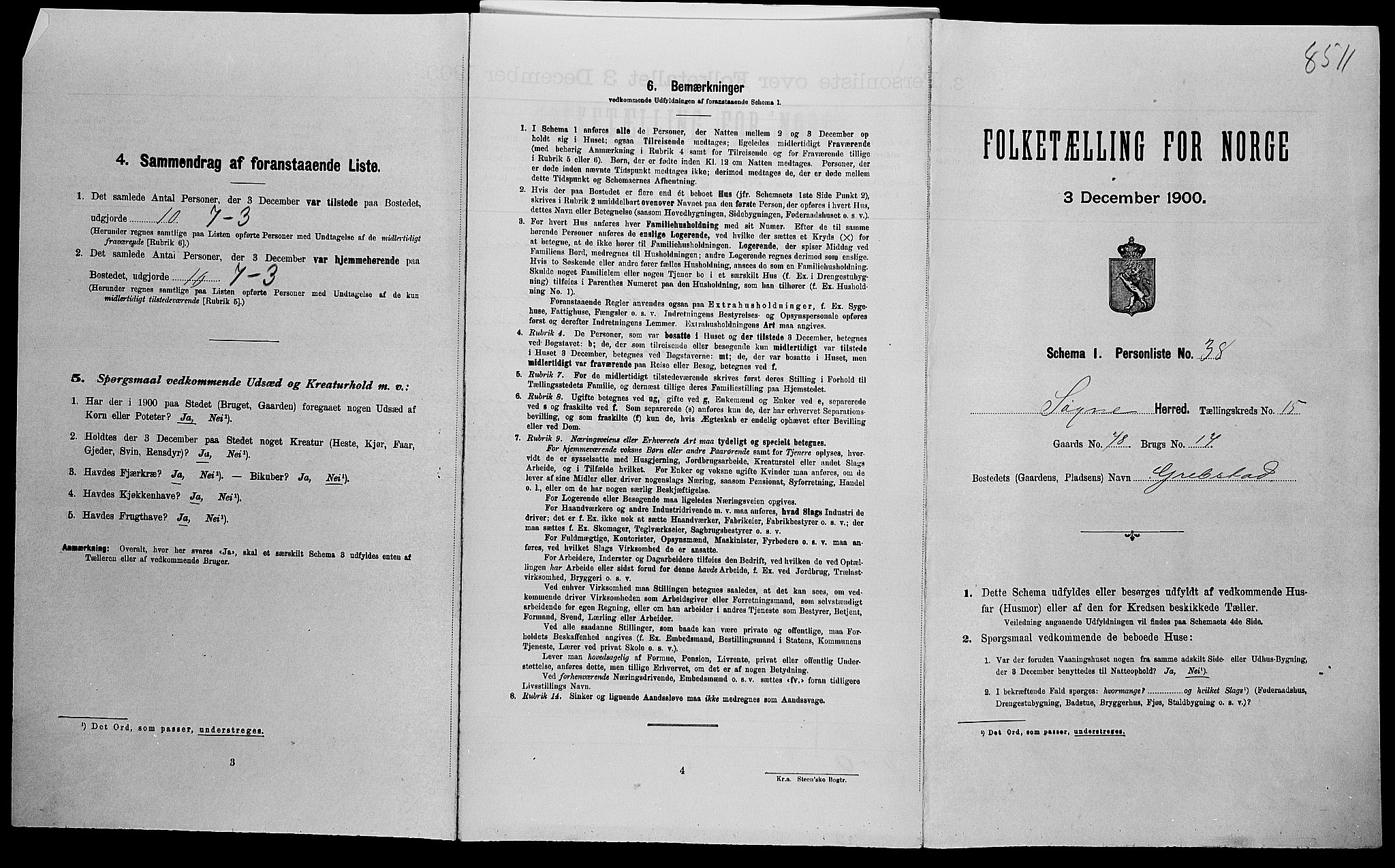 SAK, Folketelling 1900 for 1018 Søgne herred, 1900, s. 1274