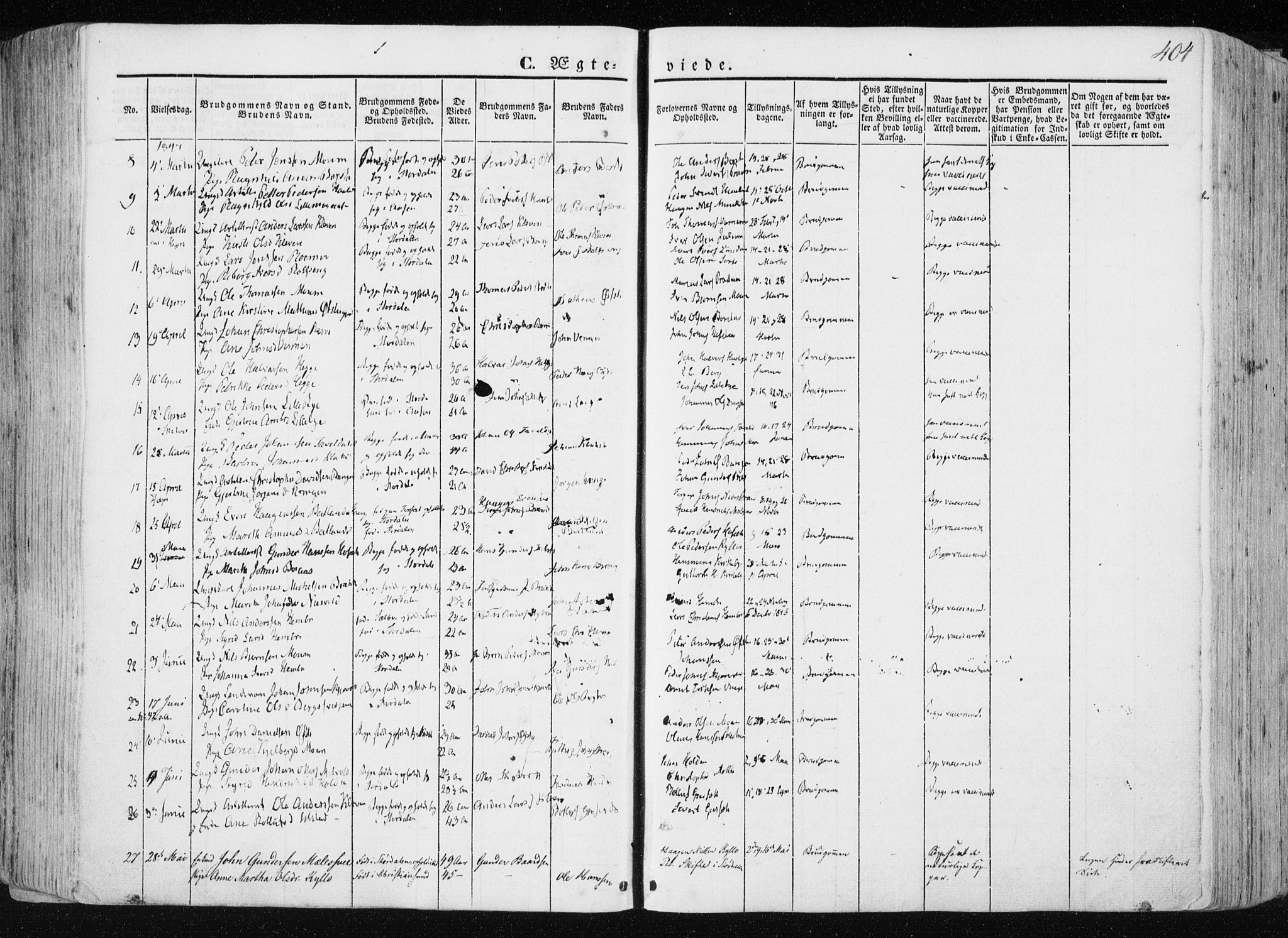 Ministerialprotokoller, klokkerbøker og fødselsregistre - Nord-Trøndelag, AV/SAT-A-1458/709/L0074: Ministerialbok nr. 709A14, 1845-1858, s. 404