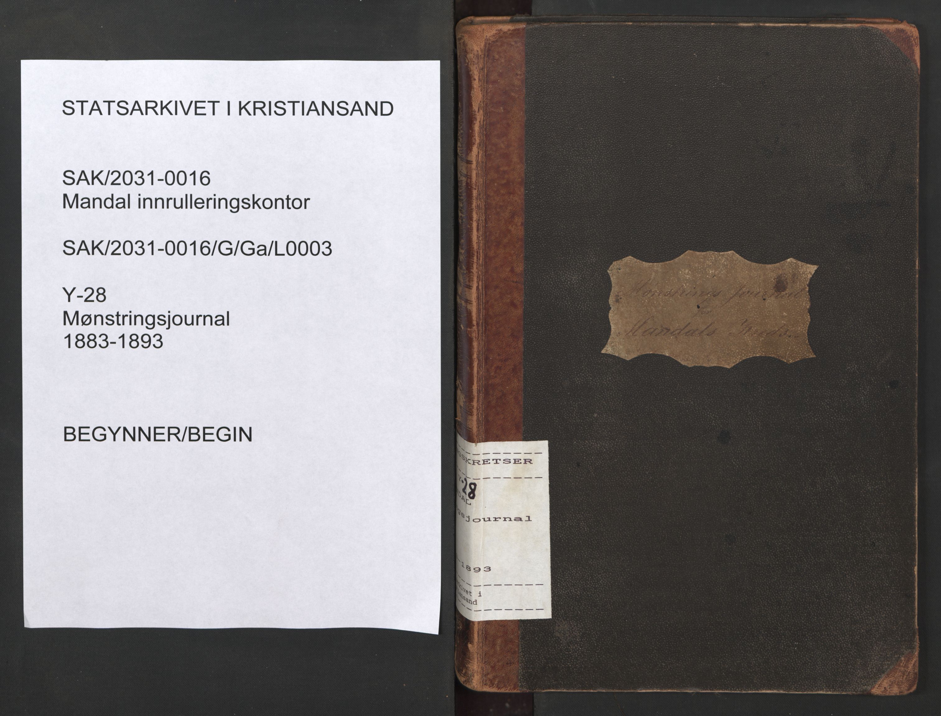 Mandal mønstringskrets, AV/SAK-2031-0016/G/Ga/L0003: Mønstringsjournal, Y-28, 1883-1893, s. 1