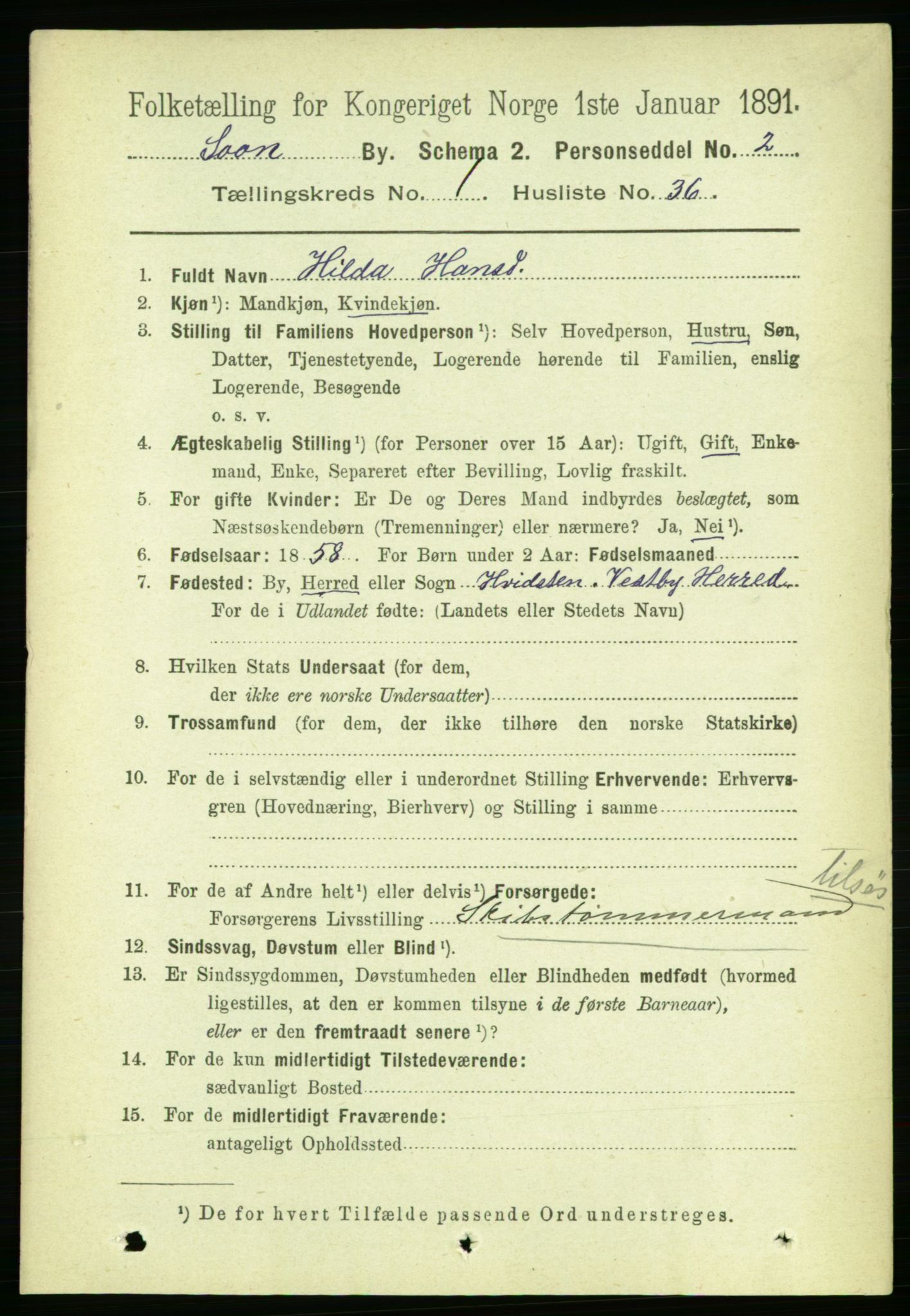RA, Folketelling 1891 for 0201 Son ladested, 1891, s. 343