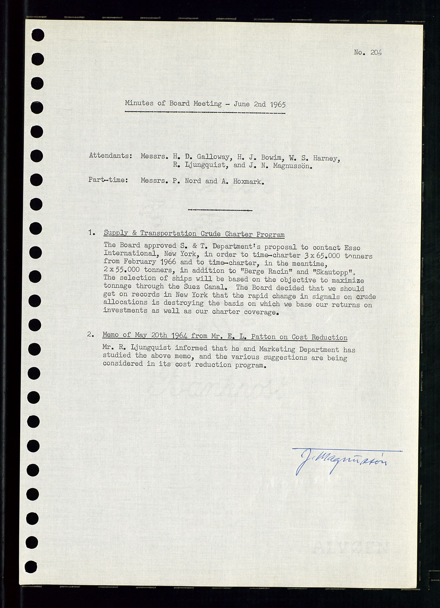 Pa 0982 - Esso Norge A/S, AV/SAST-A-100448/A/Aa/L0002/0001: Den administrerende direksjon Board minutes (styrereferater) / Den administrerende direksjon Board minutes (styrereferater), 1965, s. 99