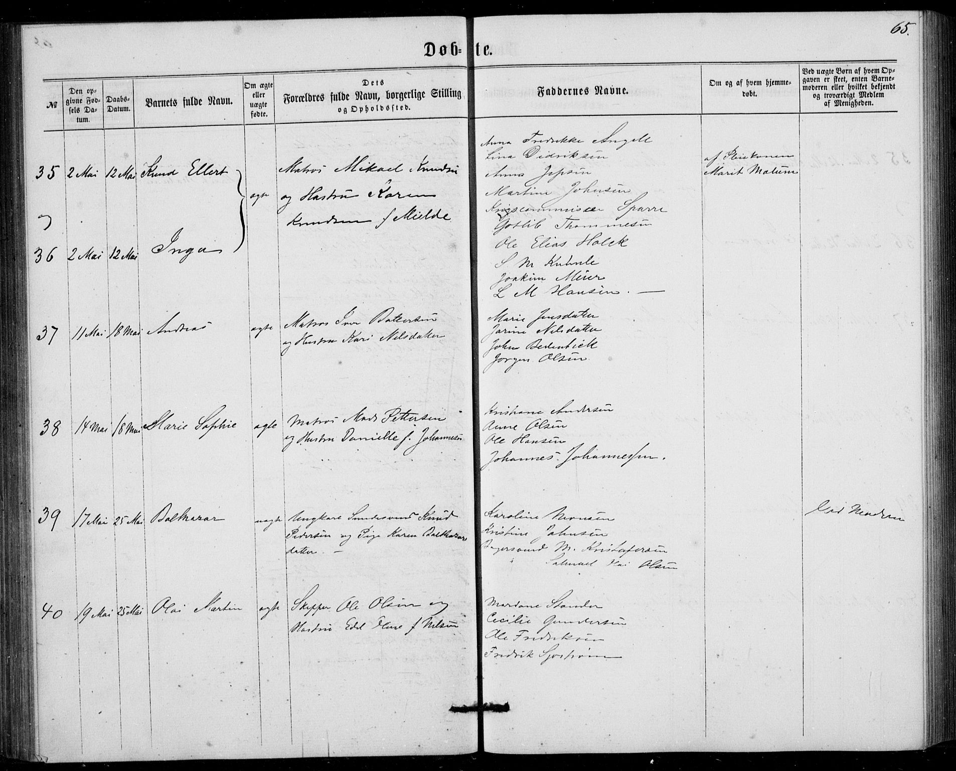 Fødselsstiftelsens sokneprestembete, ført av overlegen*, SAB/-: Ministerialbok nr. A 1, 1863-1883, s. 65