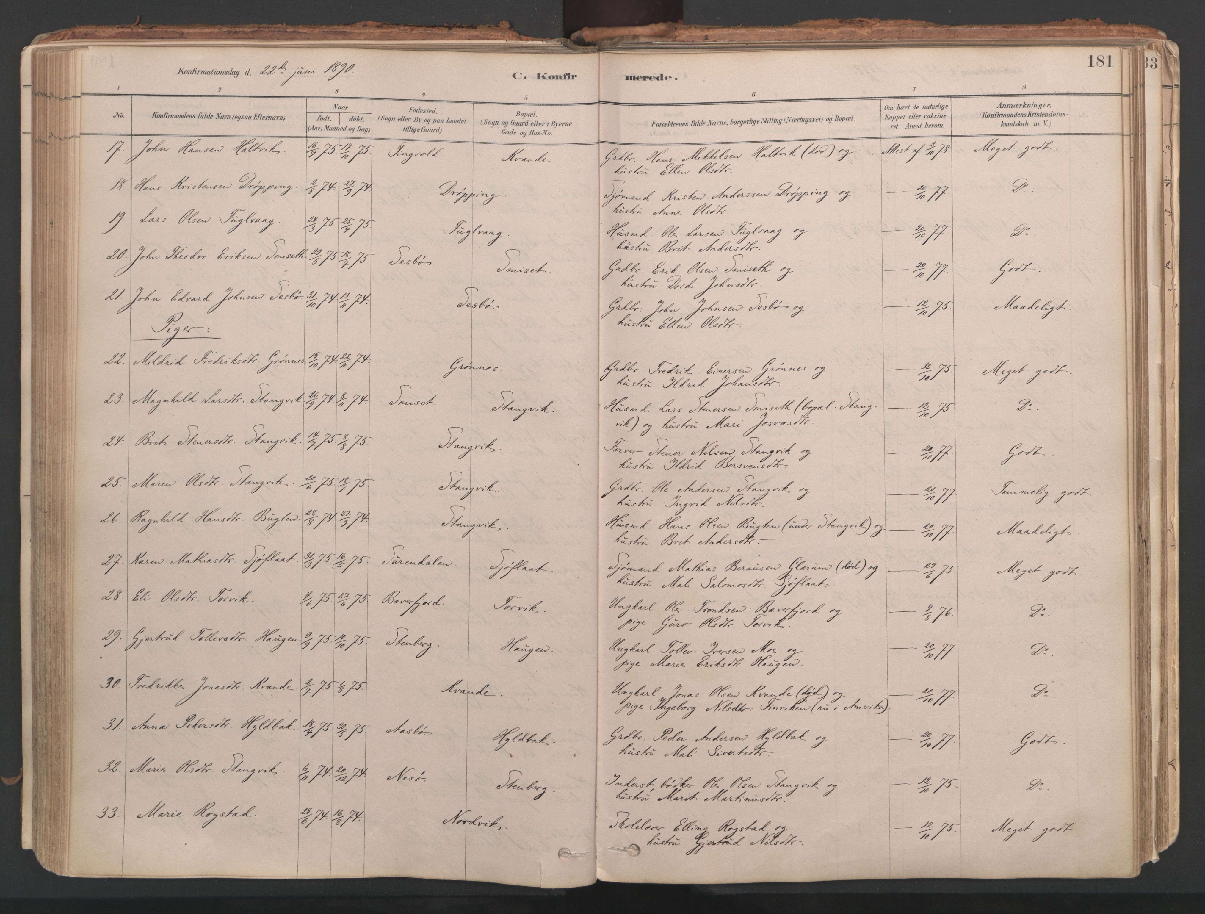 Ministerialprotokoller, klokkerbøker og fødselsregistre - Møre og Romsdal, AV/SAT-A-1454/592/L1029: Ministerialbok nr. 592A07, 1879-1902, s. 181