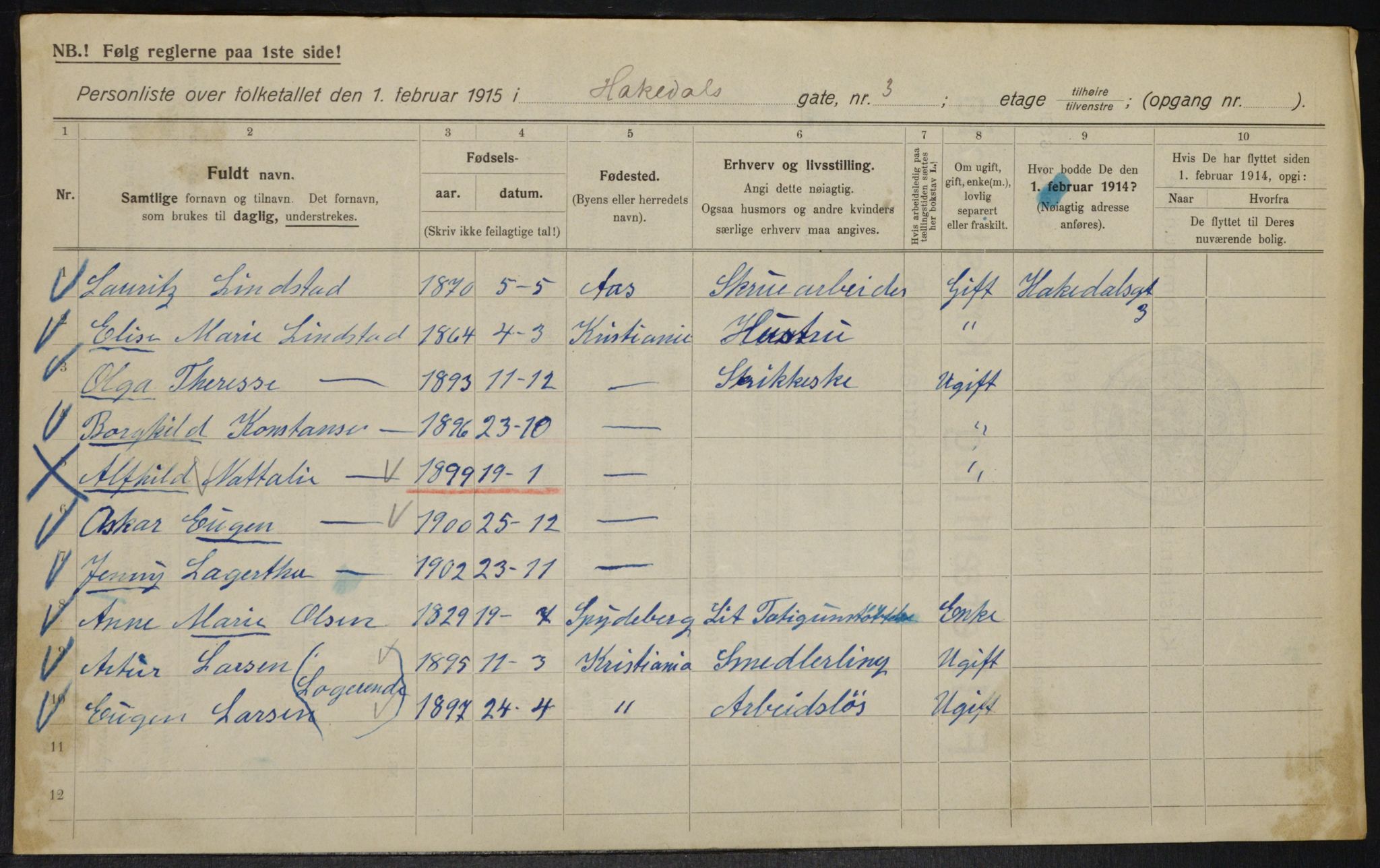 OBA, Kommunal folketelling 1.2.1915 for Kristiania, 1915, s. 33625