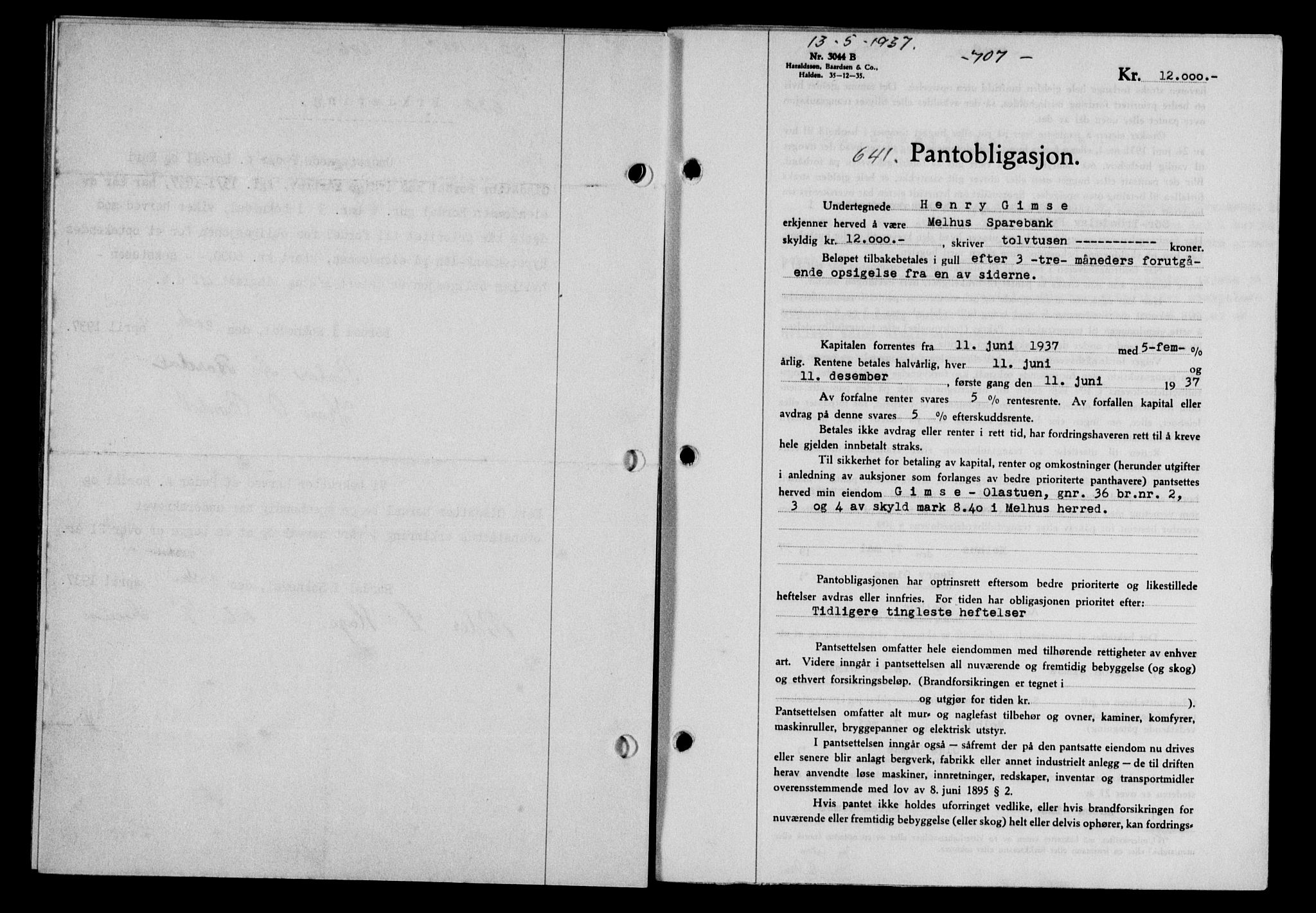 Gauldal sorenskriveri, SAT/A-0014/1/2/2C/L0047: Pantebok nr. 50-51, 1937-1937, Dagboknr: 641/1937