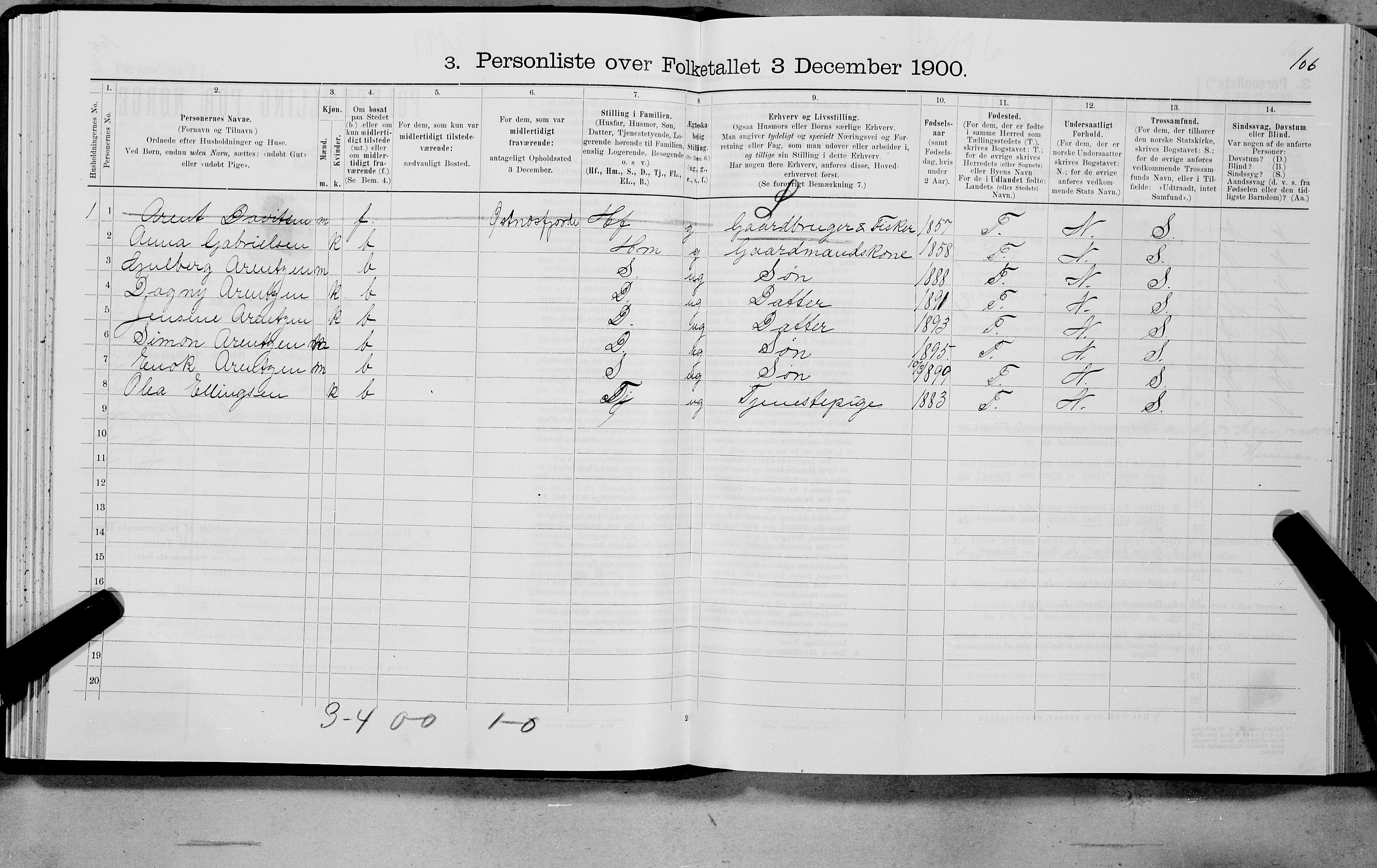 SAT, Folketelling 1900 for 1866 Hadsel herred, 1900, s. 152