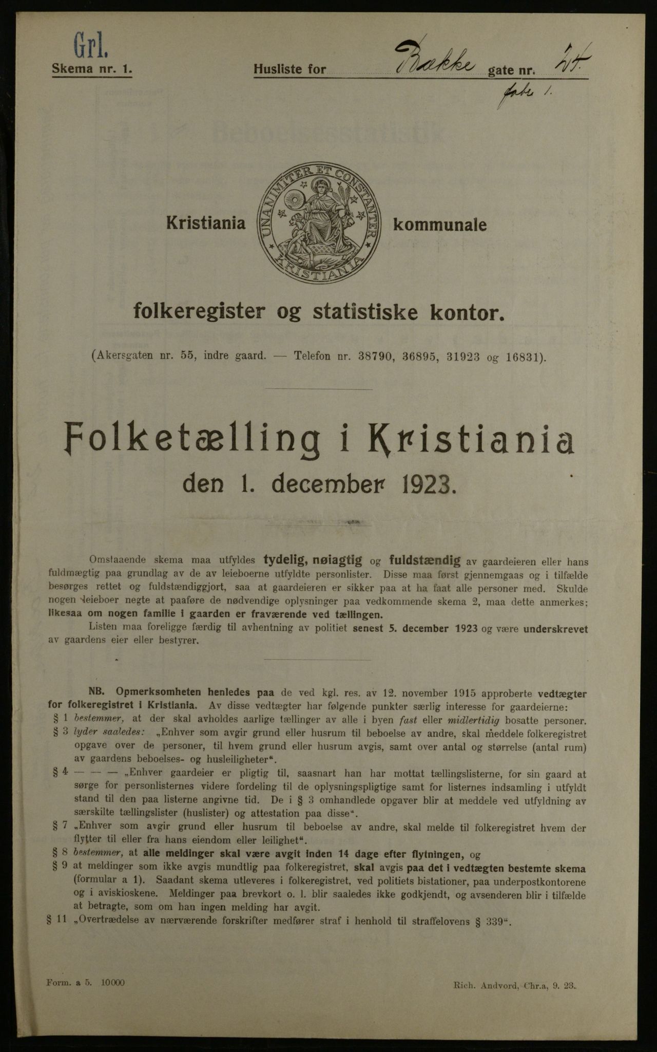 OBA, Kommunal folketelling 1.12.1923 for Kristiania, 1923, s. 12473