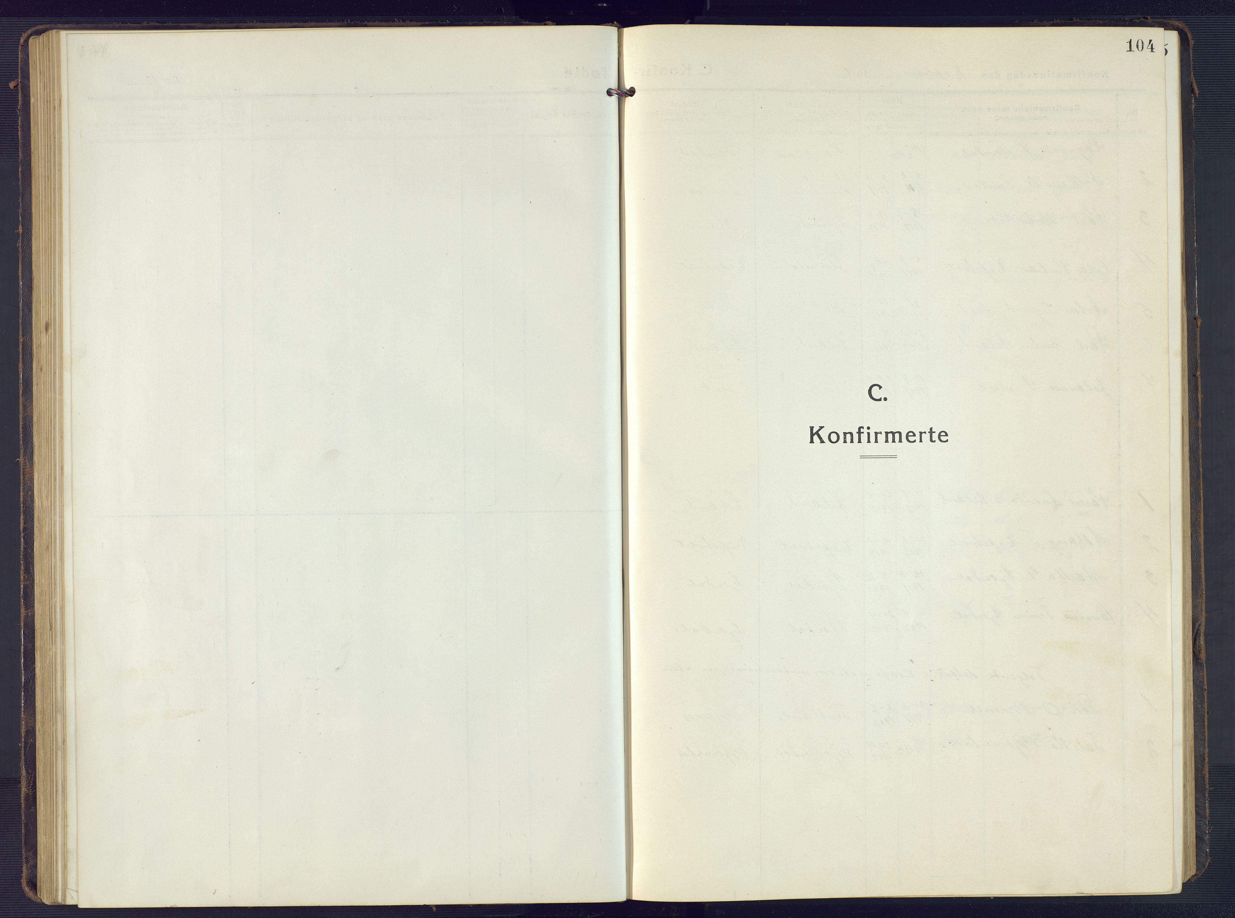 Sirdal sokneprestkontor, AV/SAK-1111-0036/F/Fb/Fbb/L0005: Klokkerbok nr. B 5, 1916-1960, s. 104