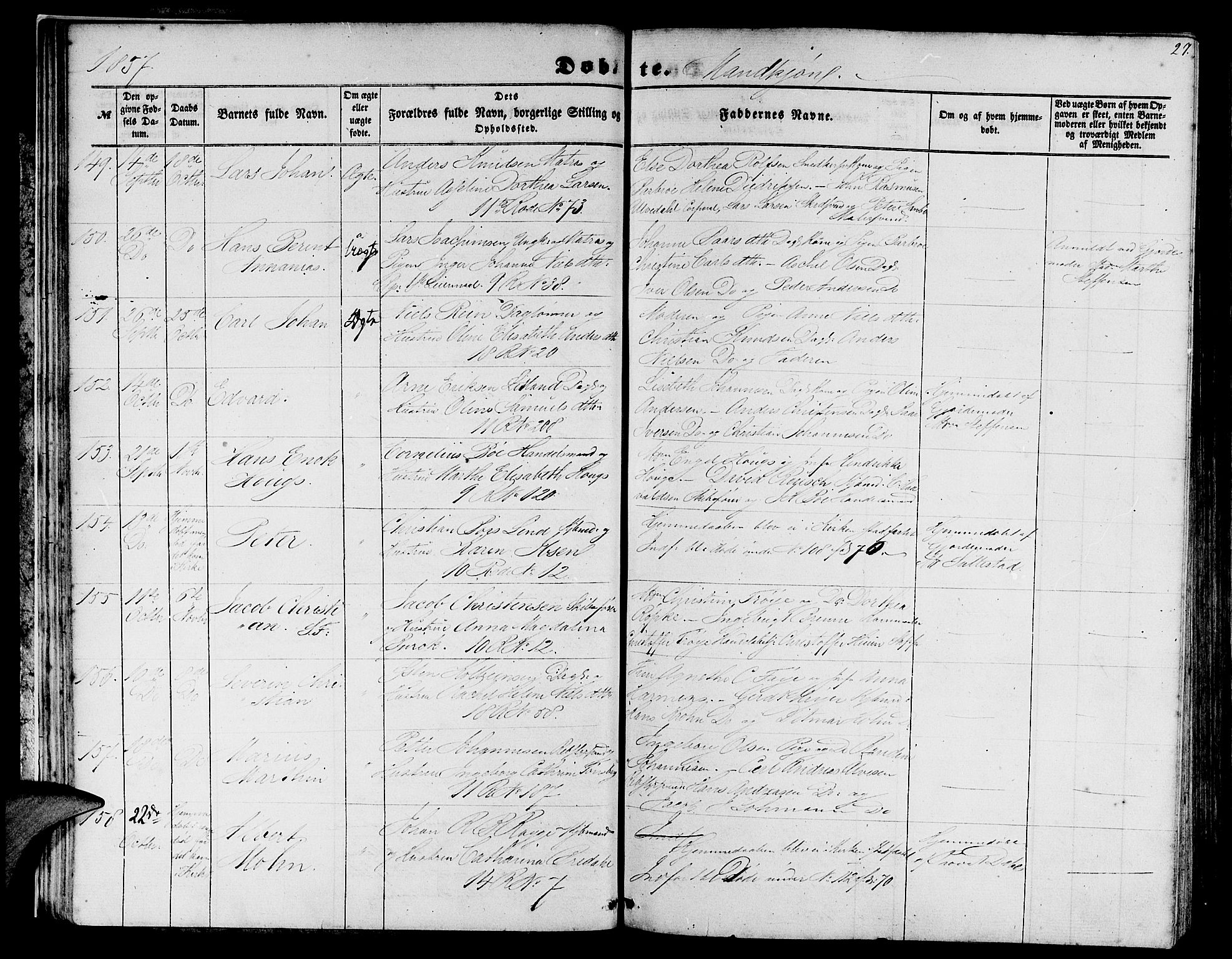 Domkirken sokneprestembete, AV/SAB-A-74801/H/Hab/L0011: Klokkerbok nr. B 4, 1856-1862, s. 27