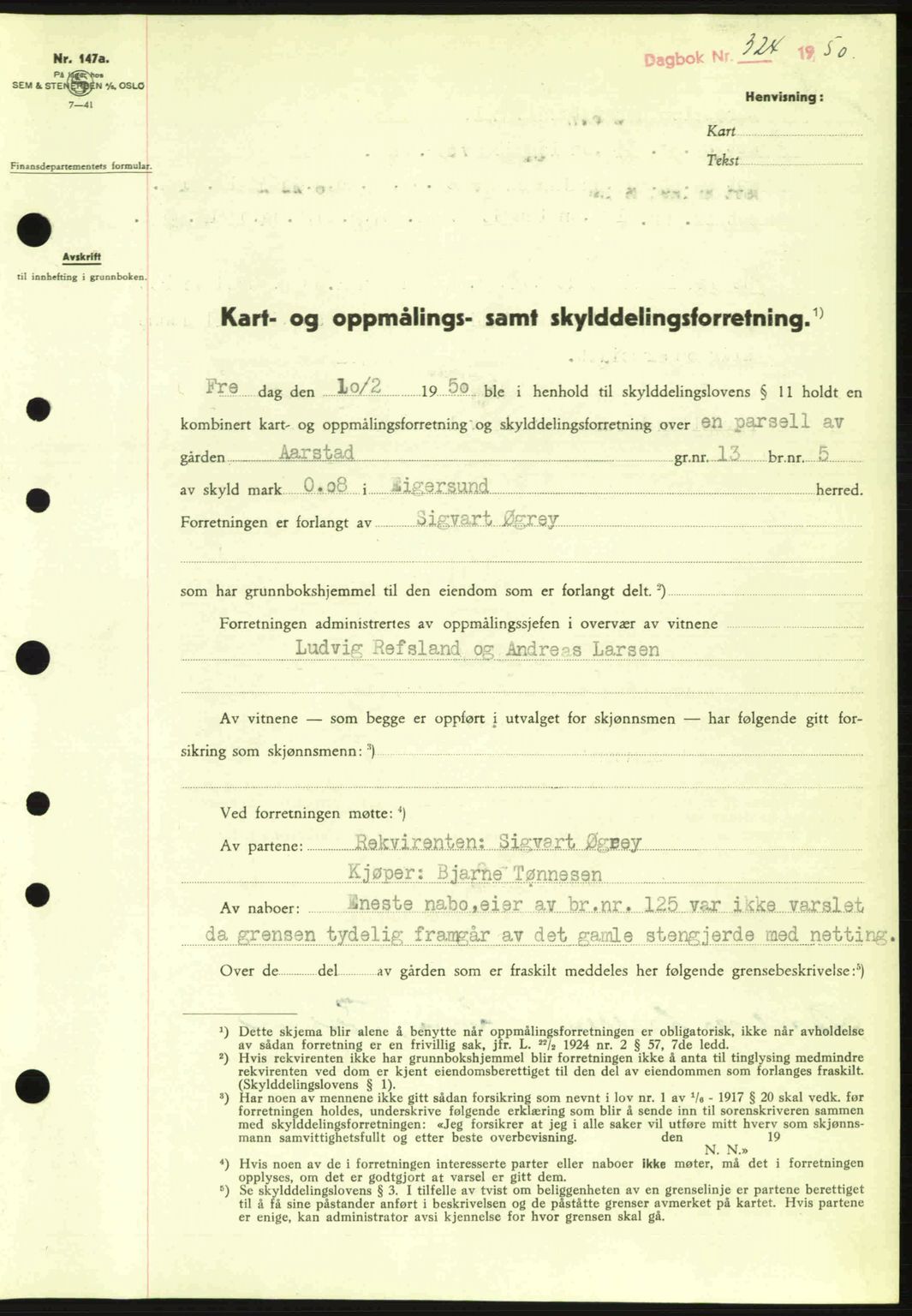 Dalane sorenskriveri, SAST/A-100309/02/G/Gb/L0054: Pantebok nr. A14, 1949-1950, Dagboknr: 324/1950