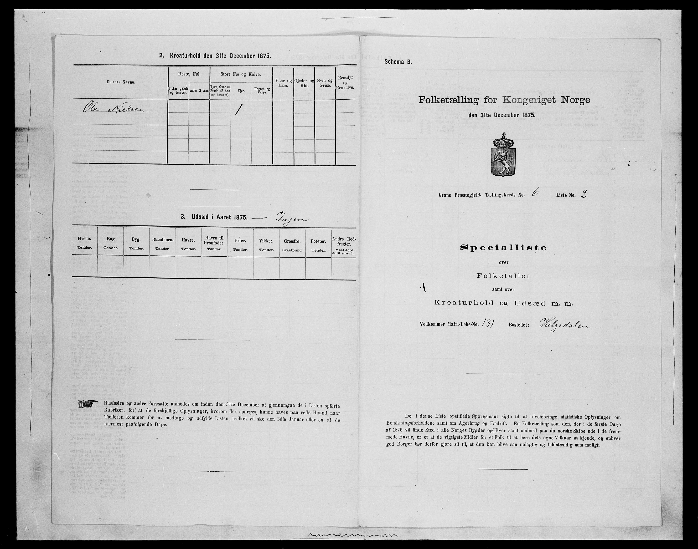 SAH, Folketelling 1875 for 0534P Gran prestegjeld, 1875, s. 1023