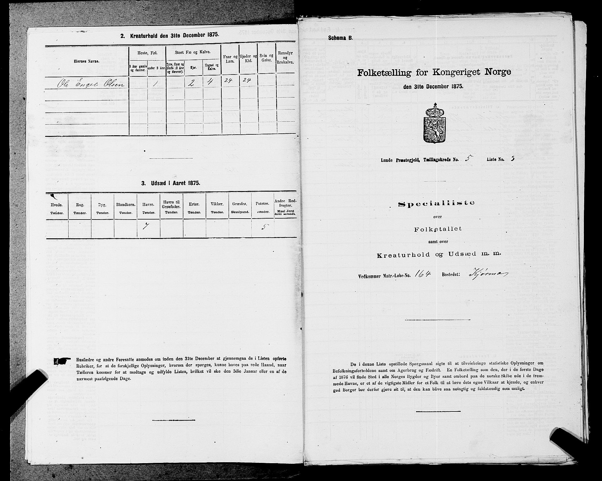 SAST, Folketelling 1875 for 1112P Lund prestegjeld, 1875, s. 449