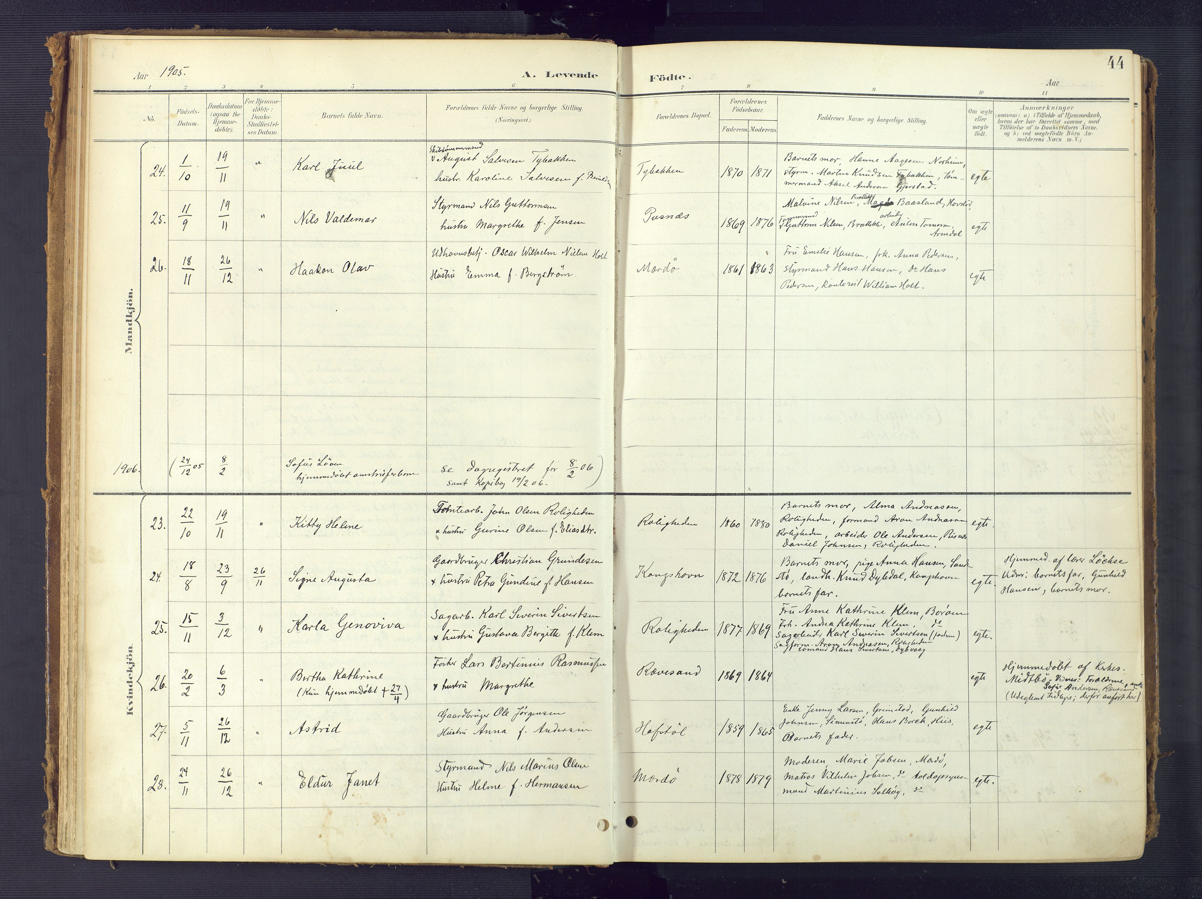 Tromøy sokneprestkontor, AV/SAK-1111-0041/F/Fa/L0010: Ministerialbok nr. A 10, 1896-1912, s. 44