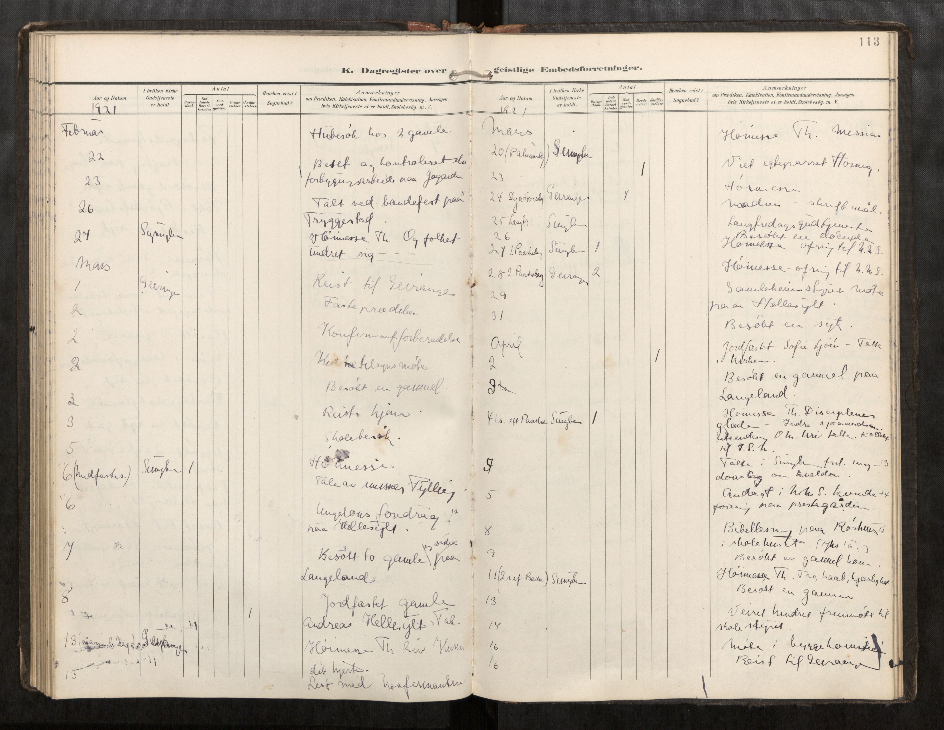 Sunnylven sokneprestkontor, AV/SAT-A-1007/H/Hd/L0001: Dagsregister nr. 517D01, 1899-1925, s. 113