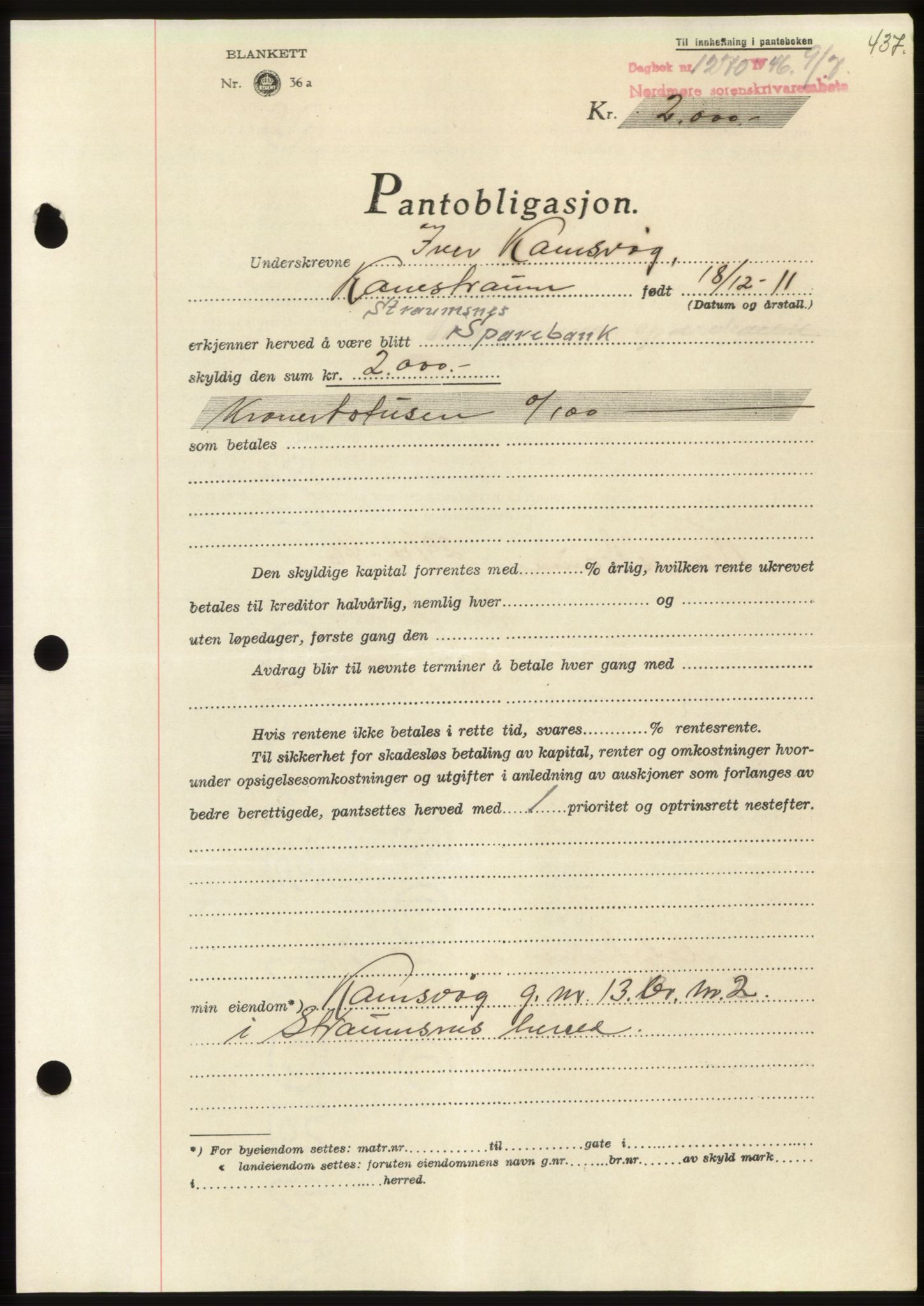 Nordmøre sorenskriveri, AV/SAT-A-4132/1/2/2Ca: Pantebok nr. B94, 1946-1946, Dagboknr: 1270/1946