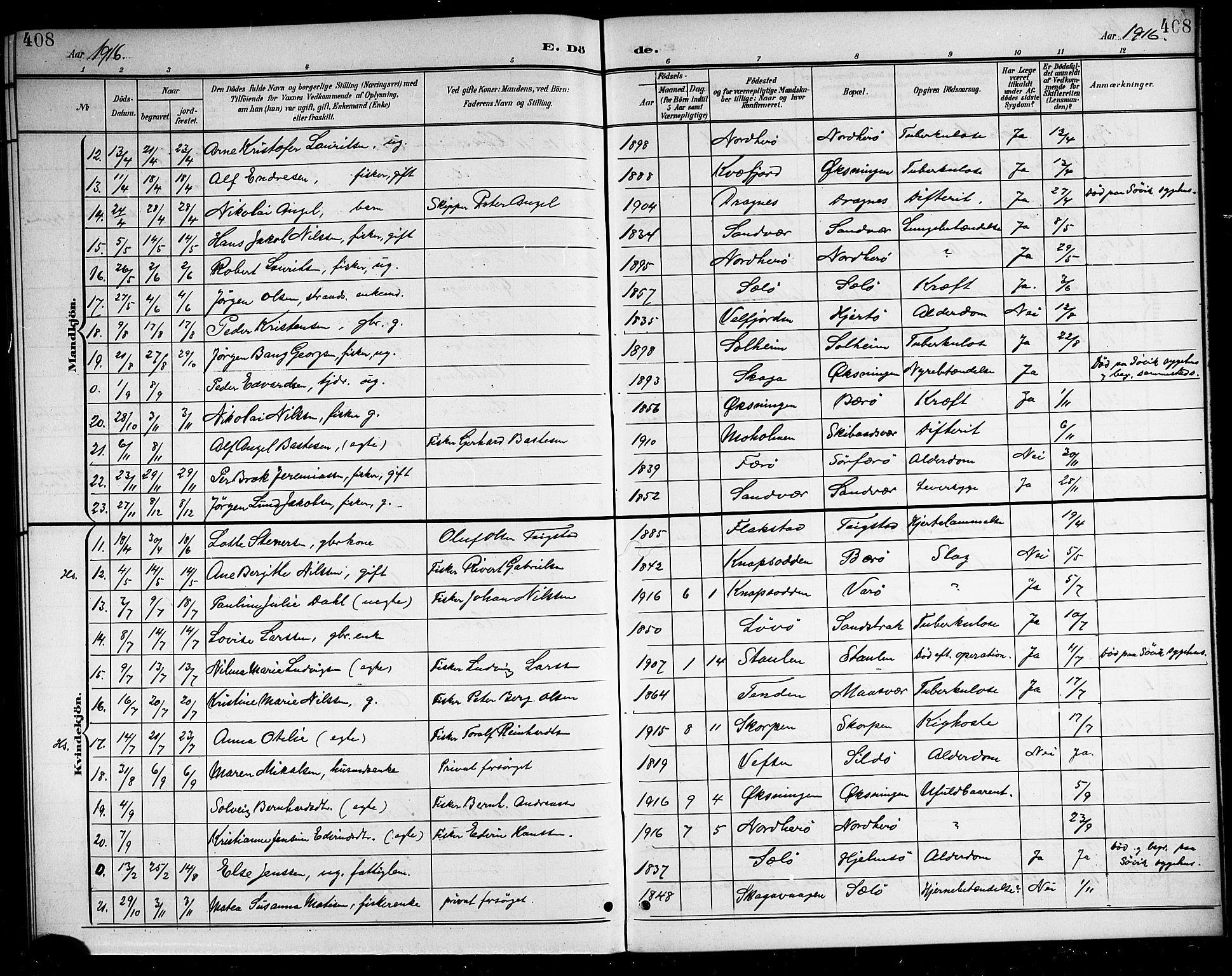 Ministerialprotokoller, klokkerbøker og fødselsregistre - Nordland, SAT/A-1459/834/L0516: Klokkerbok nr. 834C06, 1902-1918, s. 408