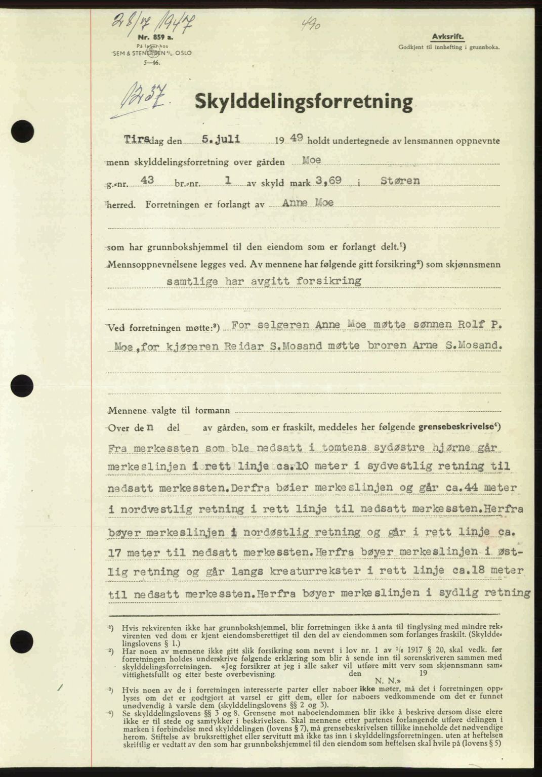 Gauldal sorenskriveri, SAT/A-0014/1/2/2C: Pantebok nr. A8, 1949-1949, Dagboknr: 1237/1949