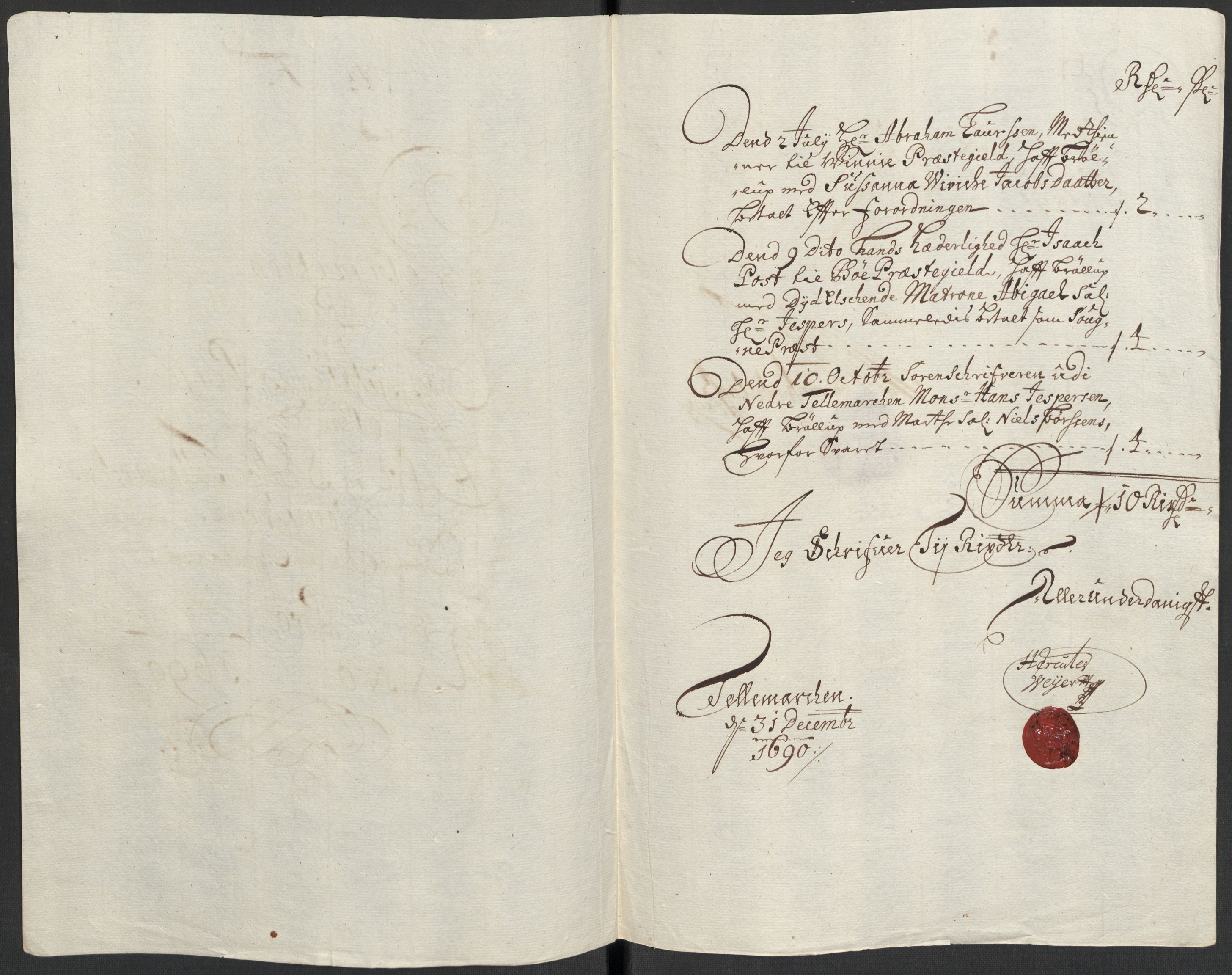 Rentekammeret inntil 1814, Reviderte regnskaper, Fogderegnskap, RA/EA-4092/R35/L2089: Fogderegnskap Øvre og Nedre Telemark, 1690-1692, s. 109