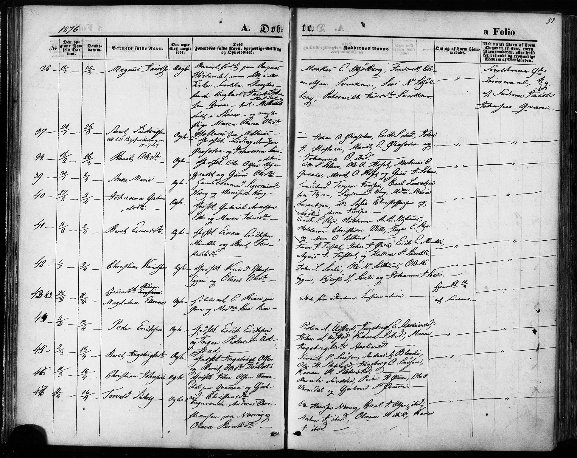 Ministerialprotokoller, klokkerbøker og fødselsregistre - Sør-Trøndelag, SAT/A-1456/668/L0807: Ministerialbok nr. 668A07, 1870-1880, s. 52