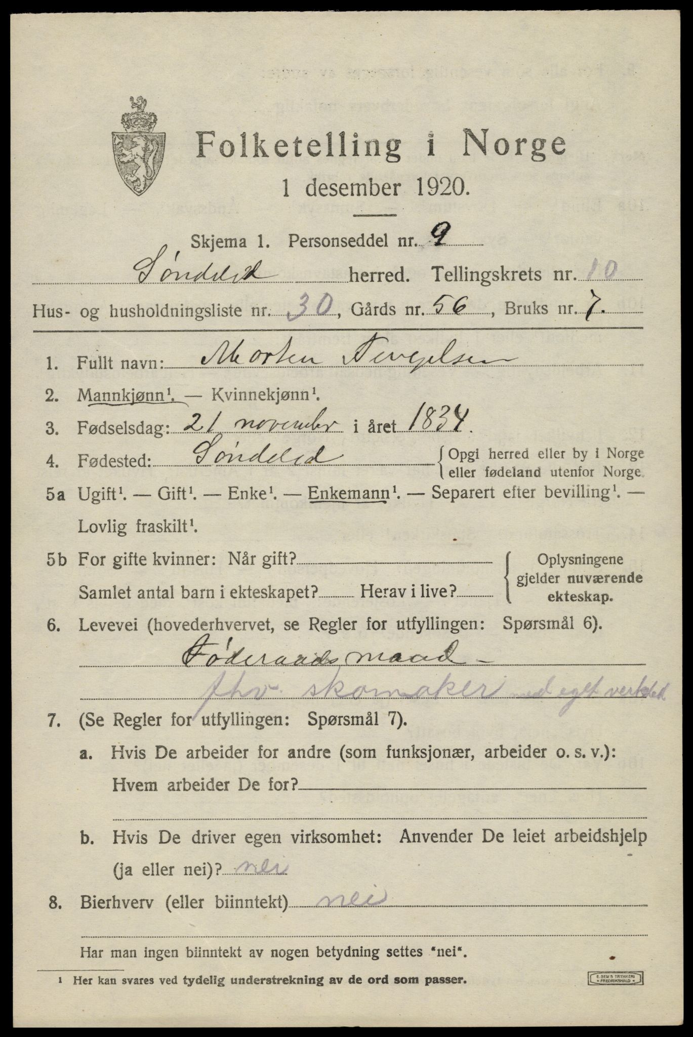 SAK, Folketelling 1920 for 0913 Søndeled herred, 1920, s. 5311