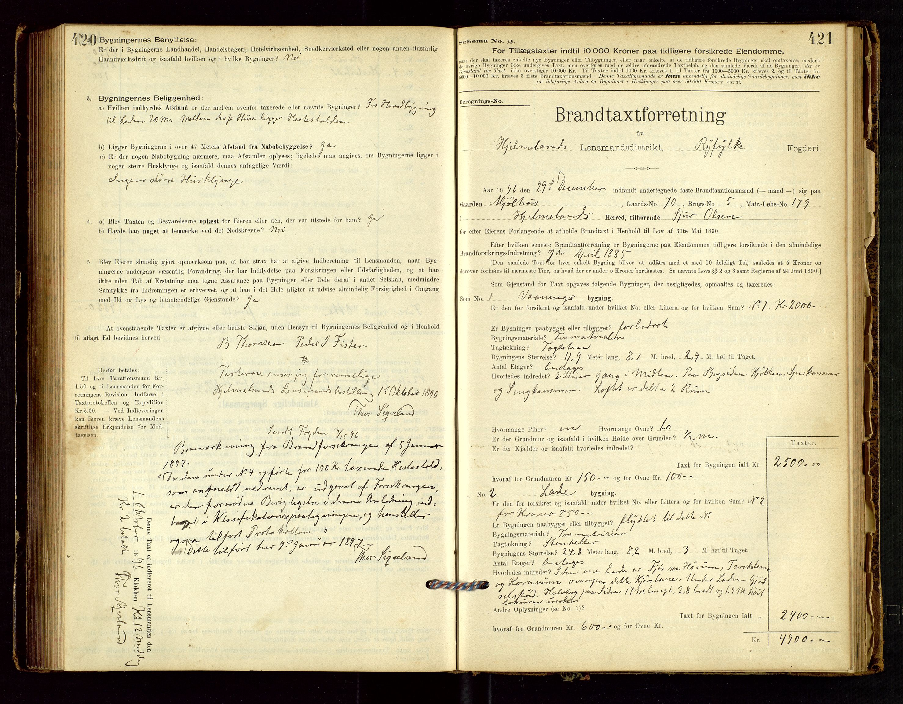 Hjelmeland lensmannskontor, AV/SAST-A-100439/Gob/L0001: "Brandtaxationsprotokol", 1895-1932, s. 420-421