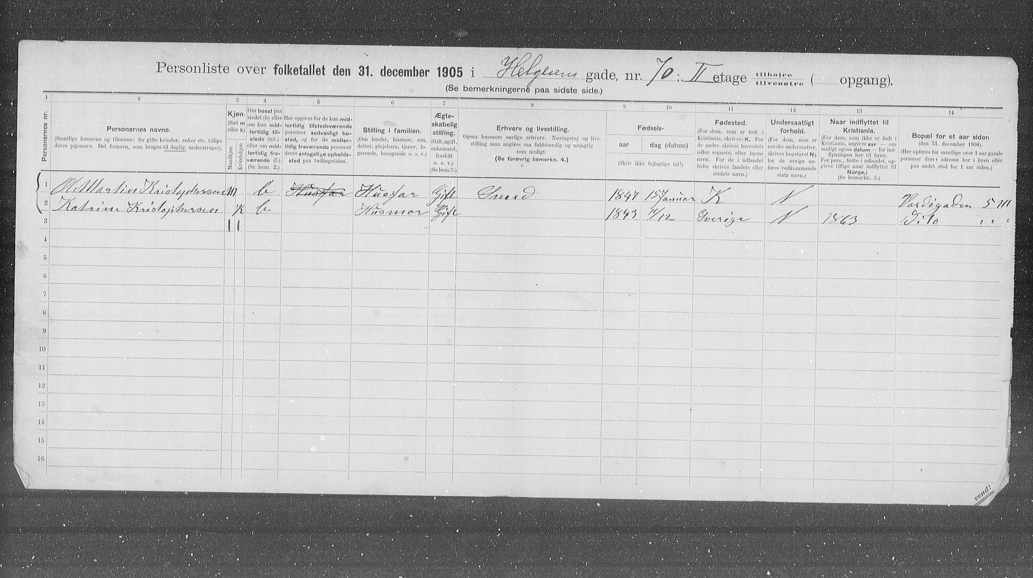 OBA, Kommunal folketelling 31.12.1905 for Kristiania kjøpstad, 1905, s. 20001