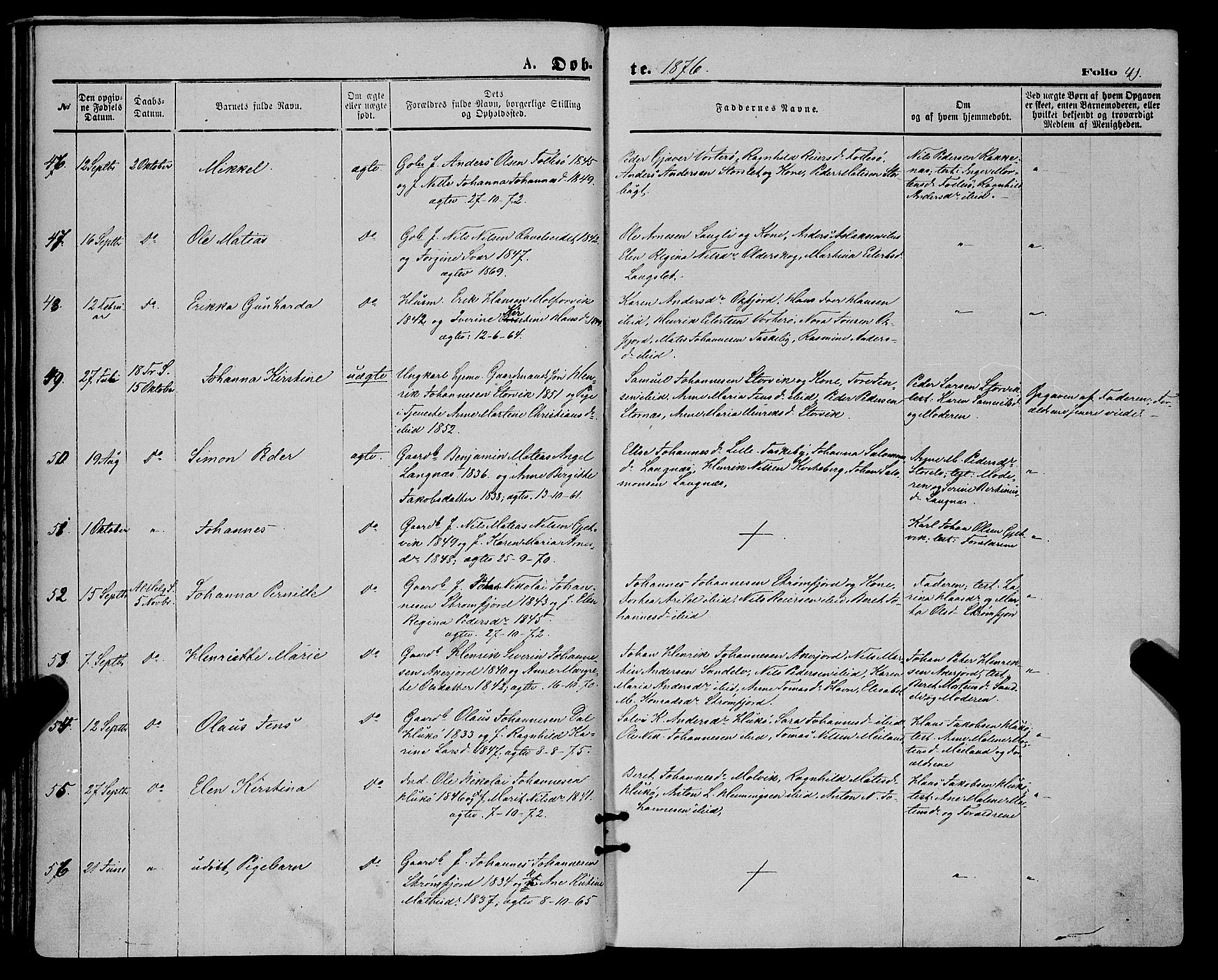Skjervøy sokneprestkontor, AV/SATØ-S-1300/H/Ha/Haa/L0008kirke: Ministerialbok nr. 8, 1871-1877, s. 41