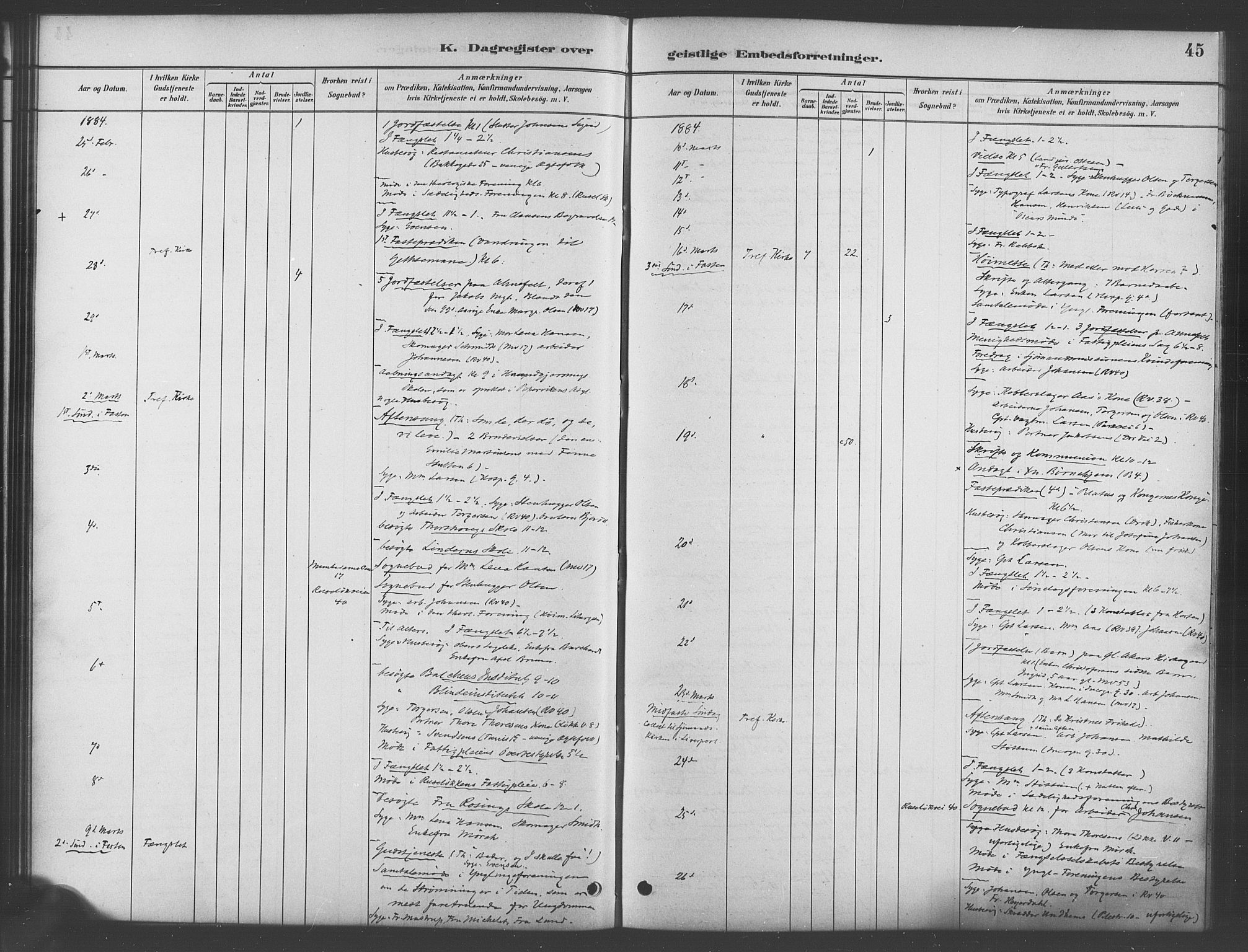 Trefoldighet prestekontor Kirkebøker, AV/SAO-A-10882/I/Ia/L0003: Dagsregister nr. 3, 1881-1901, s. 45