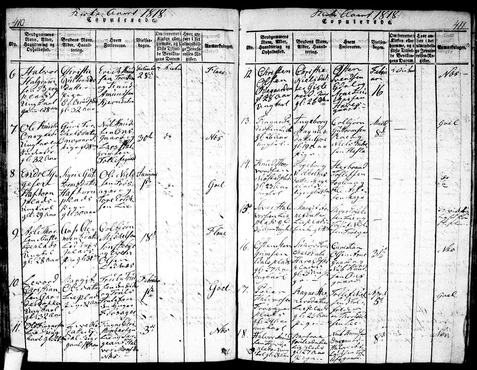 Nes kirkebøker, AV/SAKO-A-236/F/Fa/L0007: Ministerialbok nr. 7, 1815-1823, s. 410-411