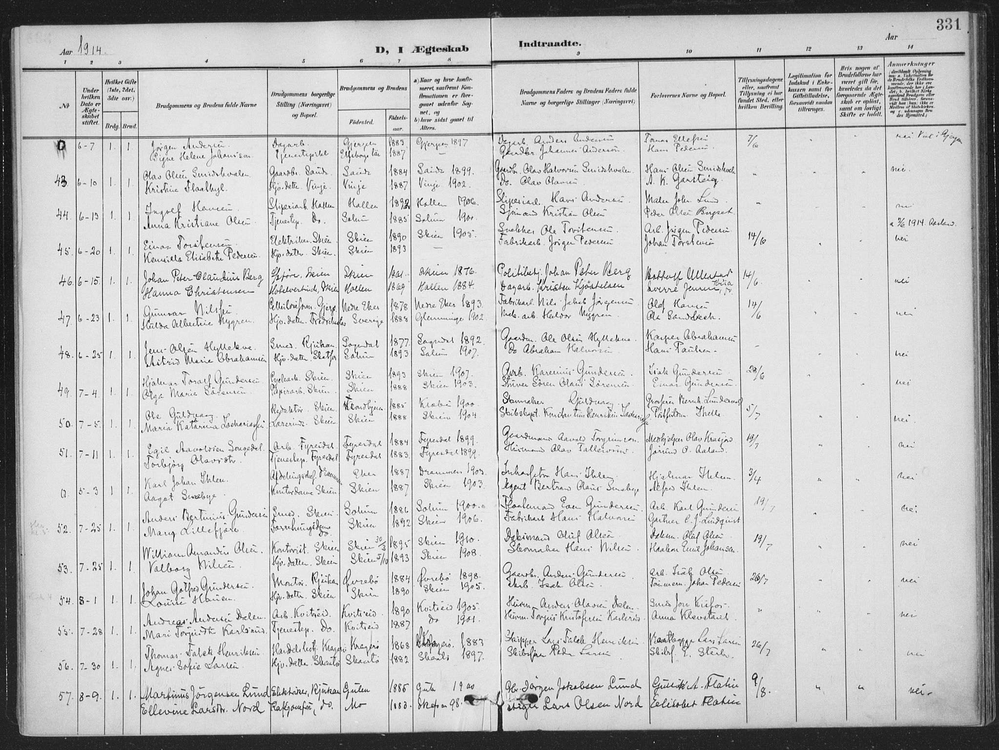 Skien kirkebøker, AV/SAKO-A-302/F/Fa/L0012: Ministerialbok nr. 12, 1908-1914, s. 331