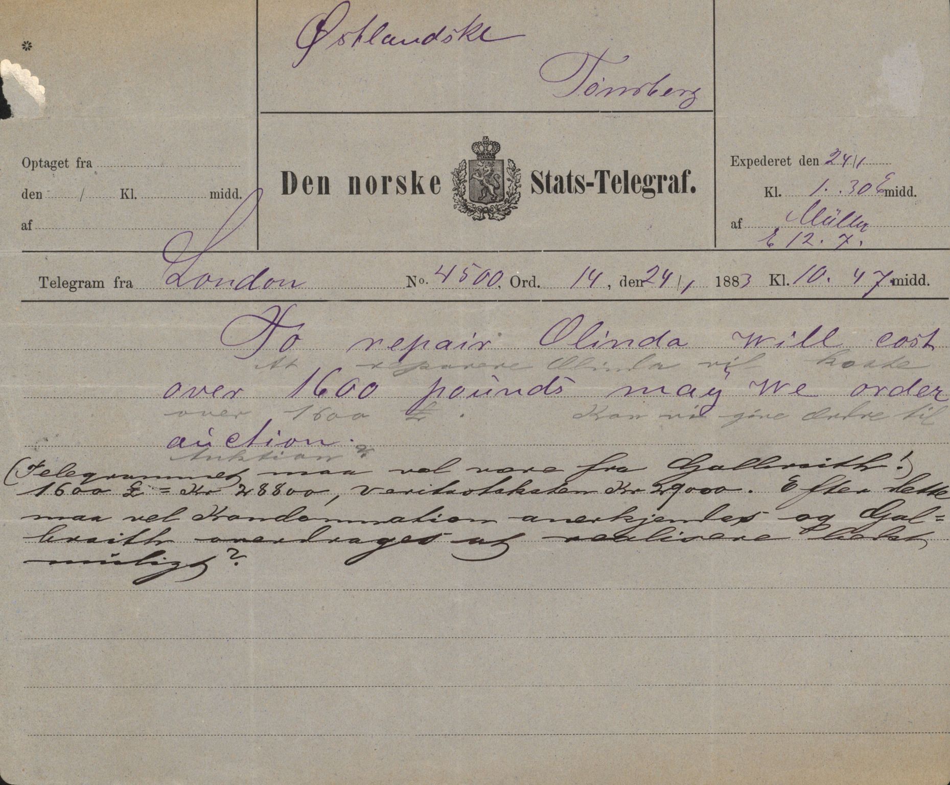 Pa 63 - Østlandske skibsassuranceforening, VEMU/A-1079/G/Ga/L0014/0009: Havaridokumenter / Peter, Olinda, Prinds Chr. August, Poseidon, 1882, s. 25