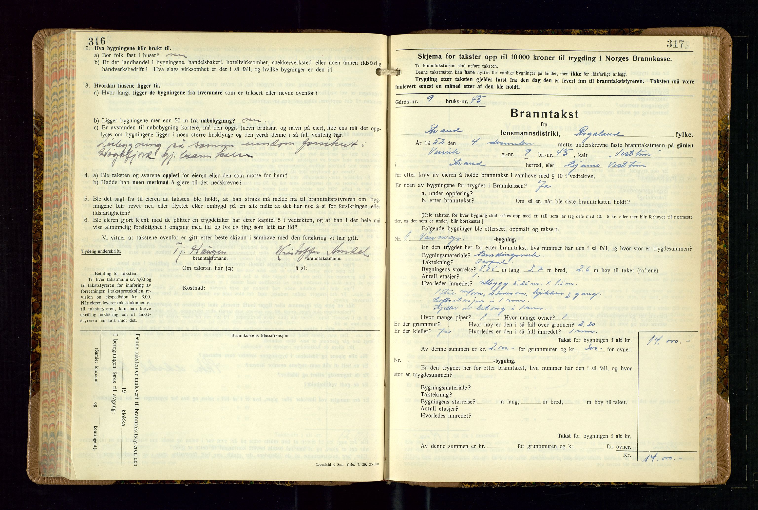 Strand og Forsand lensmannskontor, SAST/A-100451/Gob/L0002: Branntakstprotokoll, 1942-1953, s. 316-317